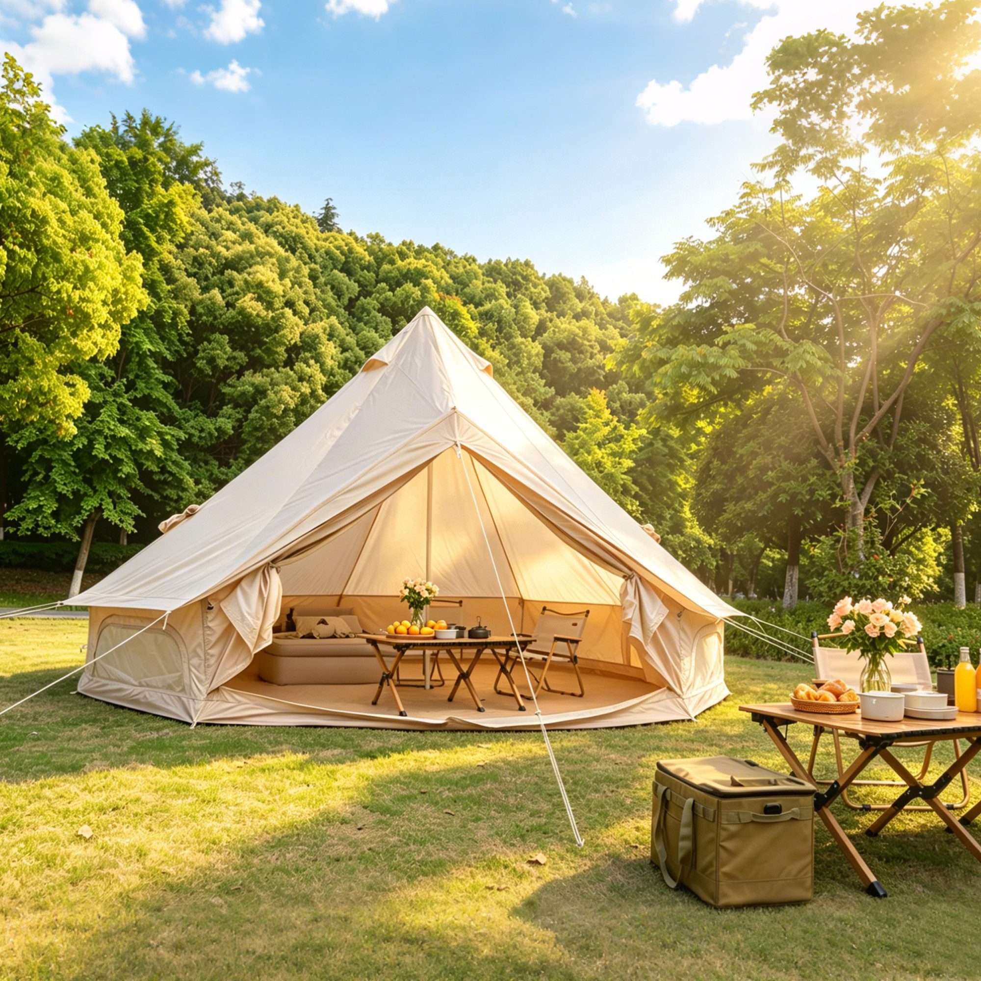 CHICFURN aufblasbares Zelt Oxford Glockenzelt für Familien-Camping mit Ofendurchführung, Personen: 8 (Packung, 1 tlg., Wetterfestes 4-Jahreszeiten-Zelt, 4 × 2, 5 m, Beige), Geräumiges Jurtenzelt für 4–8 Personen