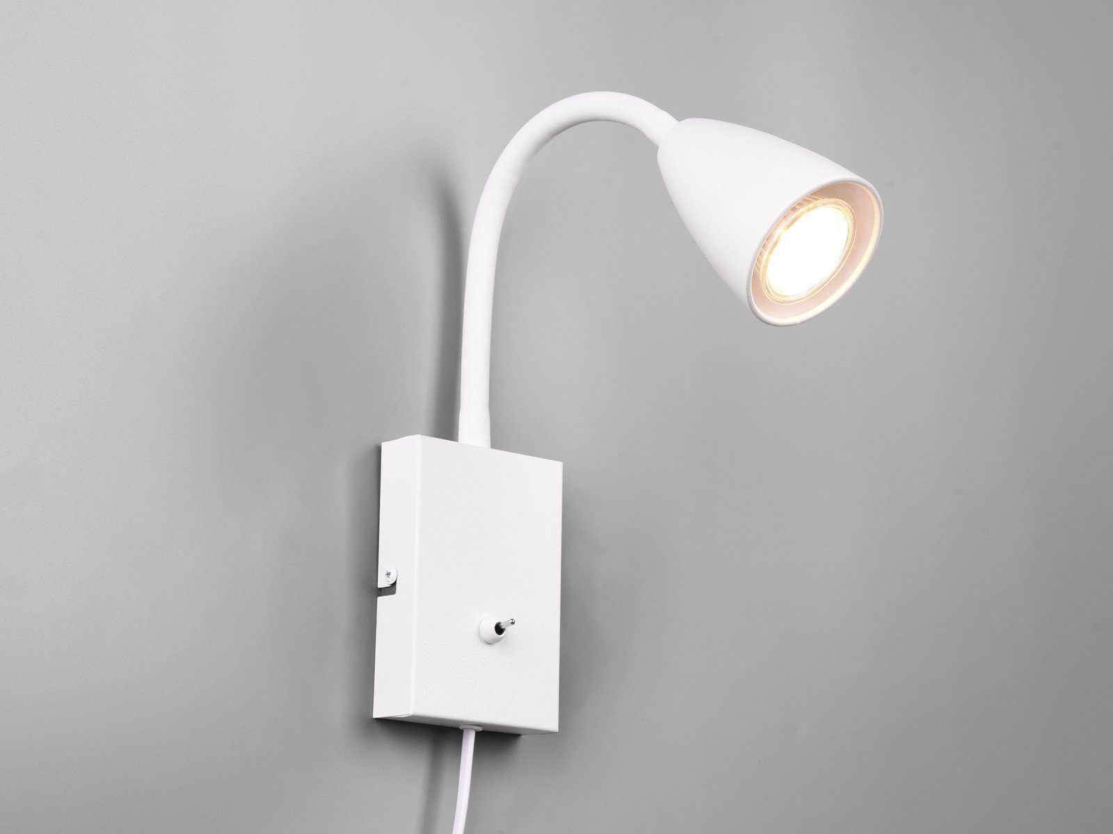 meineWunschleuchte LED Dimmfunktion, Weiß 23,5cm Stecker LED Warmweiß, mit Nachttischlampe Weiß Schalter matt und innen wechselbar, Leselampe, Wand Höhe