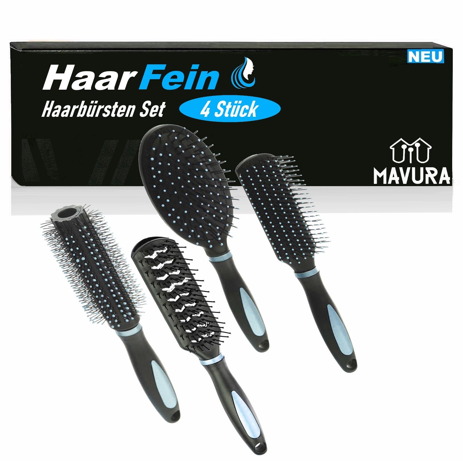 Haarbürsten-Set HaarFein Haarbürsten Set Haarbürste Rund Allzweck Skelett Sassoon