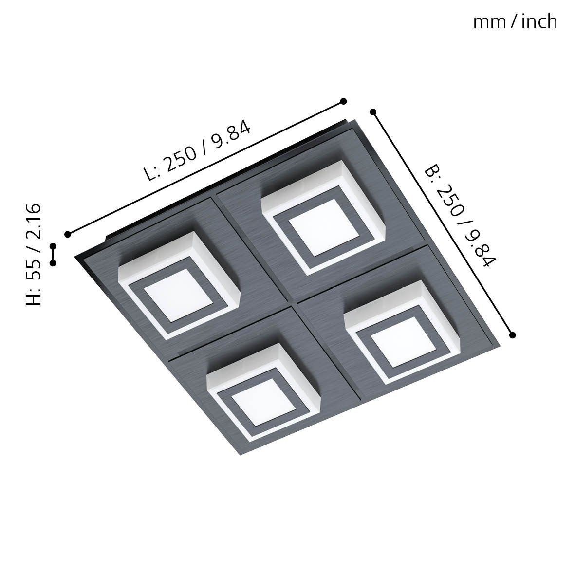 Deckenleuchte Satiniert, in inklusive, 1, Wohnzimmerlampe, warmweiß Schwarz, EGLO LED Leuchtmittel Masiano Deckenlampe