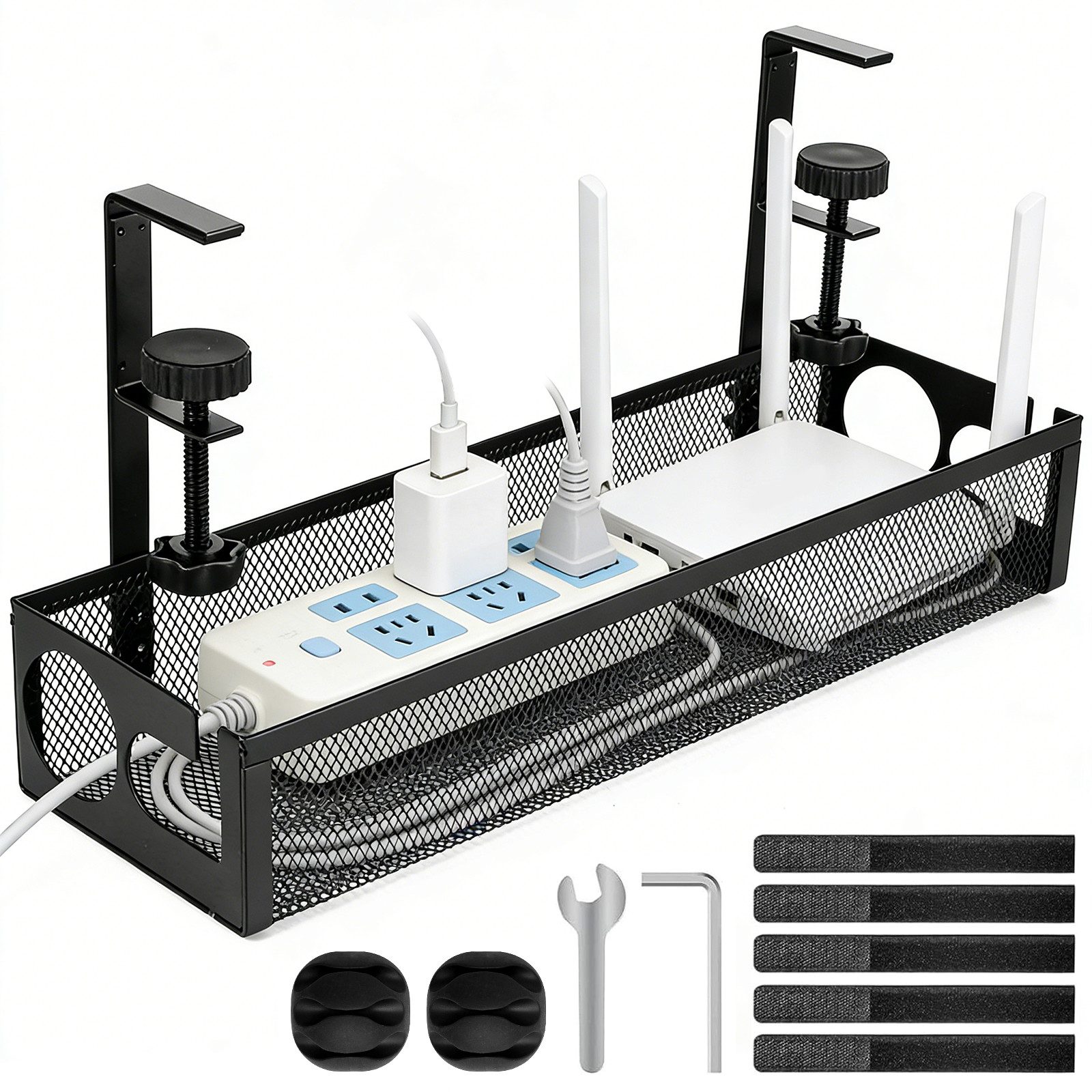BlingBin Kabelkanal Kabel-Management-Tablett unter dem Schreibtisch, ohne Bohren (1 Stück, 1-St., 39 x 12 x 7 cm), Kabelkorb zum Verwalten von Kabeln und Steckdosenleisten