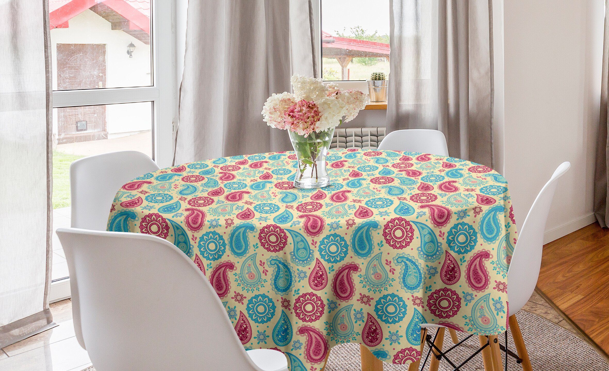 Abakuhaus Tischdecke Kreis Tischdecke Abdeckung für Esszimmer Küche Dekoration, Paisley Blumen-Entwurf