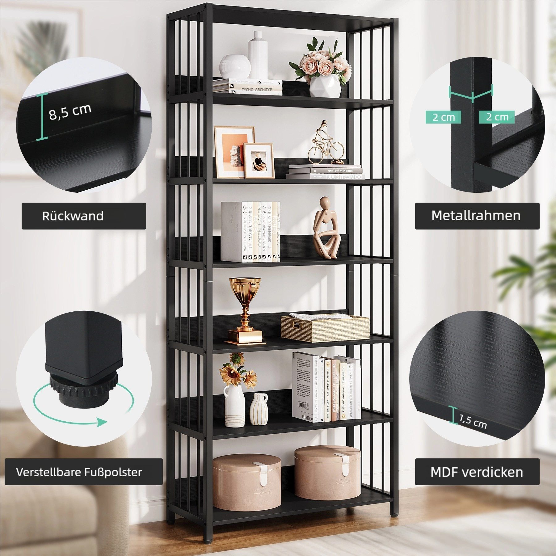 Tribesigns Bücherregal Standregal, Leiterregal mit 6 Ebenen für Wohnzimmer, einfacher Aufbau