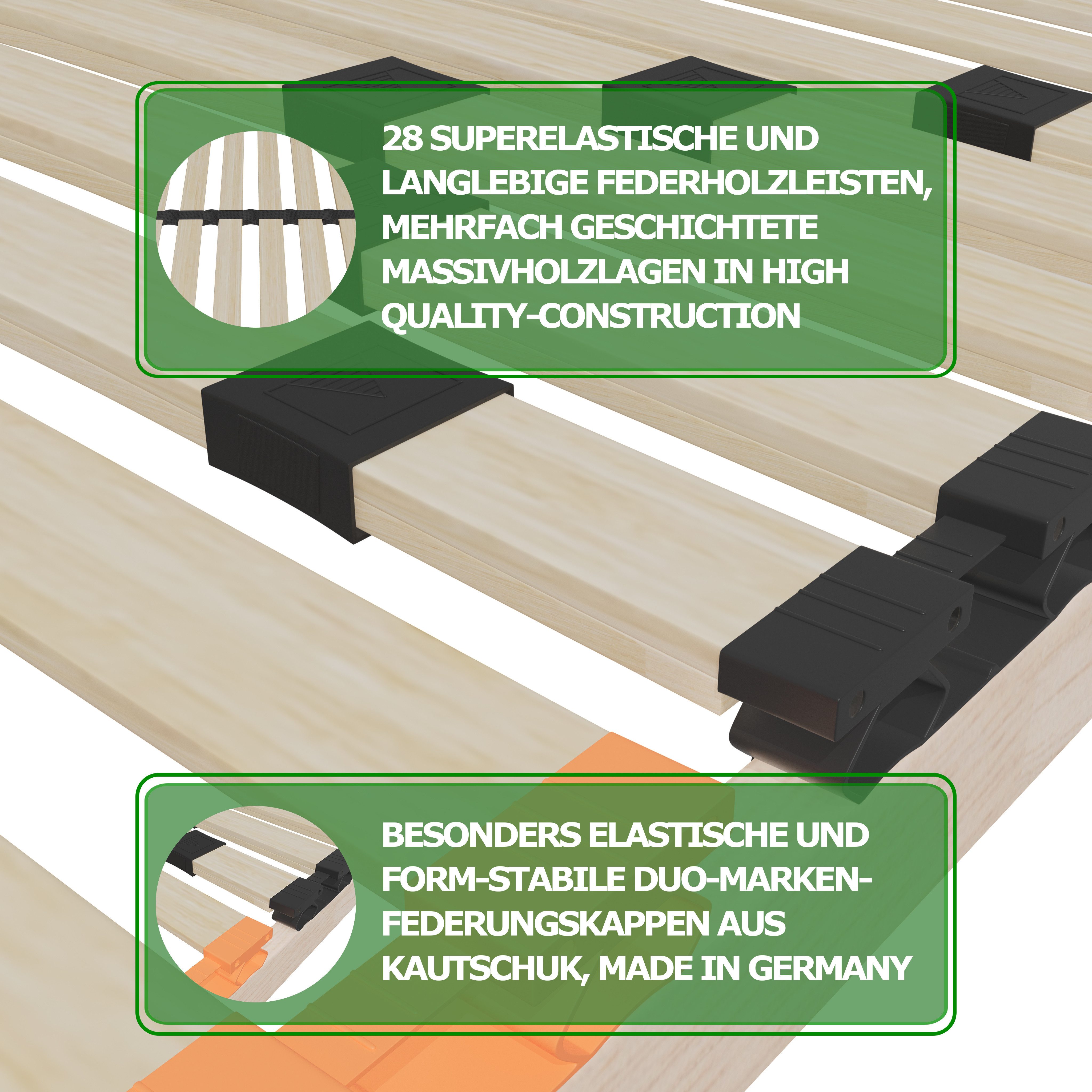 Lattenrost Langlebig, komfortabel & einfache Selbstmontage, Schlaftroll, ErgoFlex 90x200,140x200 manuell verstellbares Kopfteil