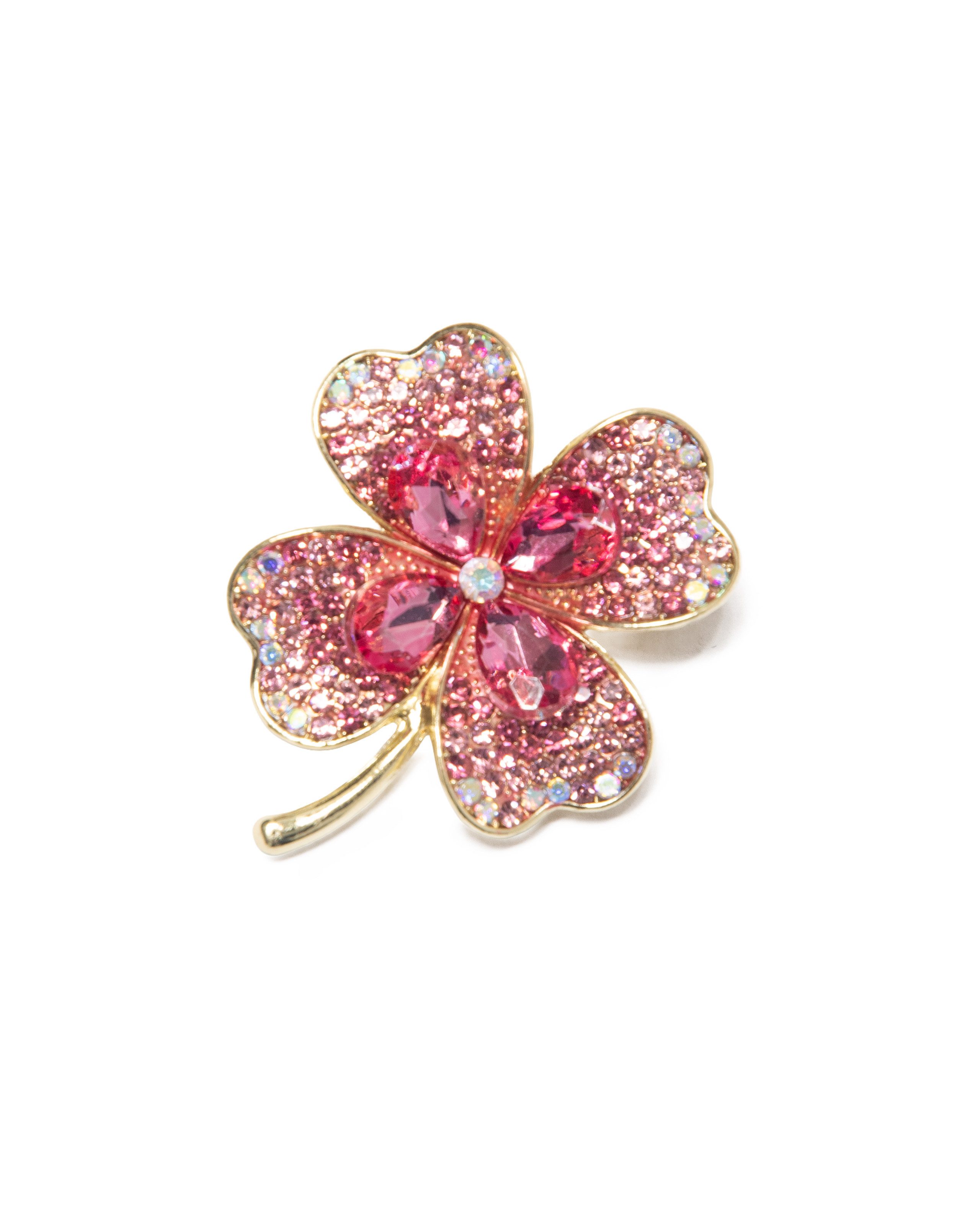MayTree Brosche Brosche Klee, rosa (Stück, 1-tlg), Metallbrosche mit Glassteinen und Strass in Form eines Klees