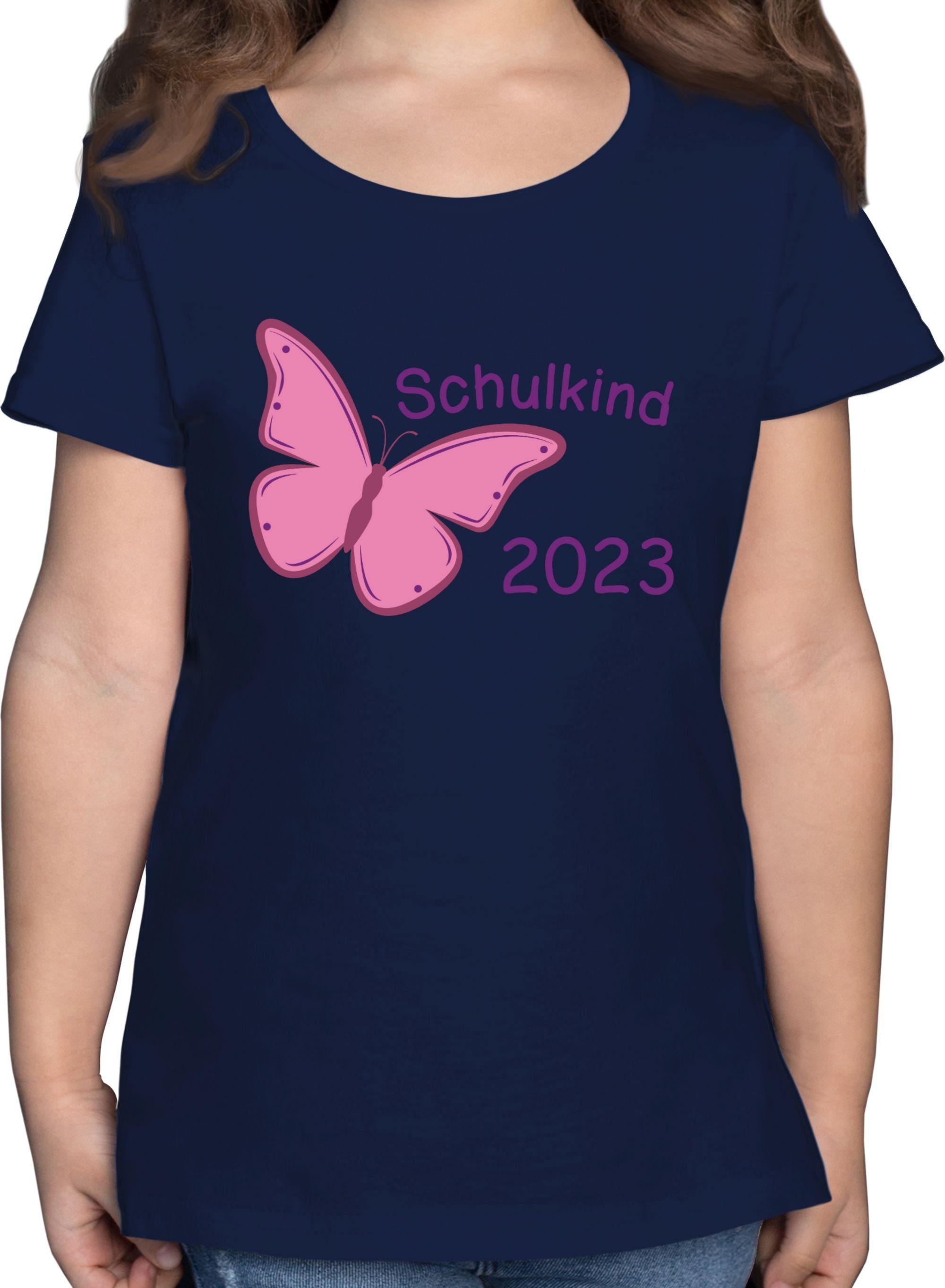 Shirtracer T-Shirt Schulkind 2023 Schmetterling Einschulung Mädchen 2 Dunkelblau