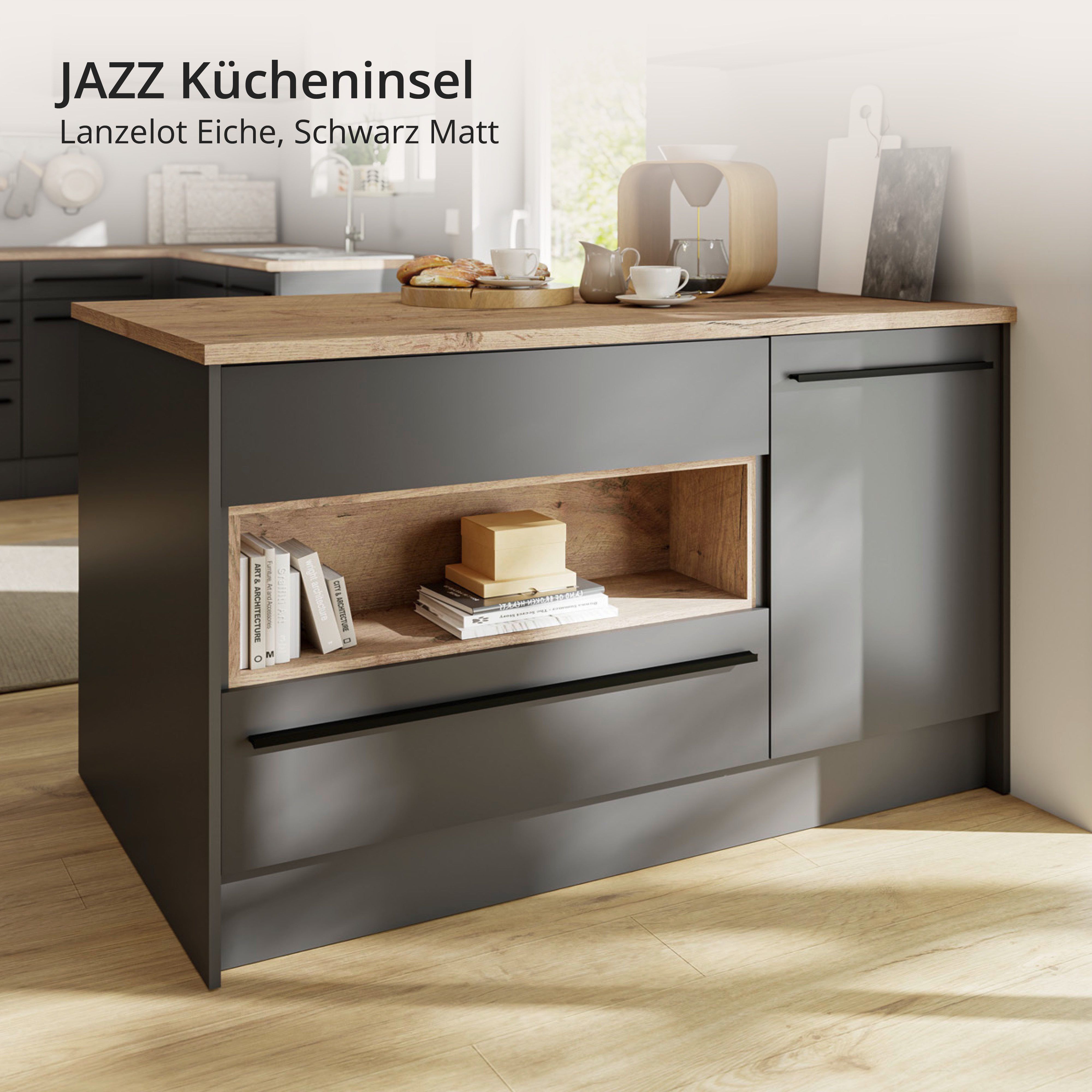 BASIC by Balculina Kücheninsel Jazz Kücheninsel, Breite 145 cm, Türen und Schubkästen
