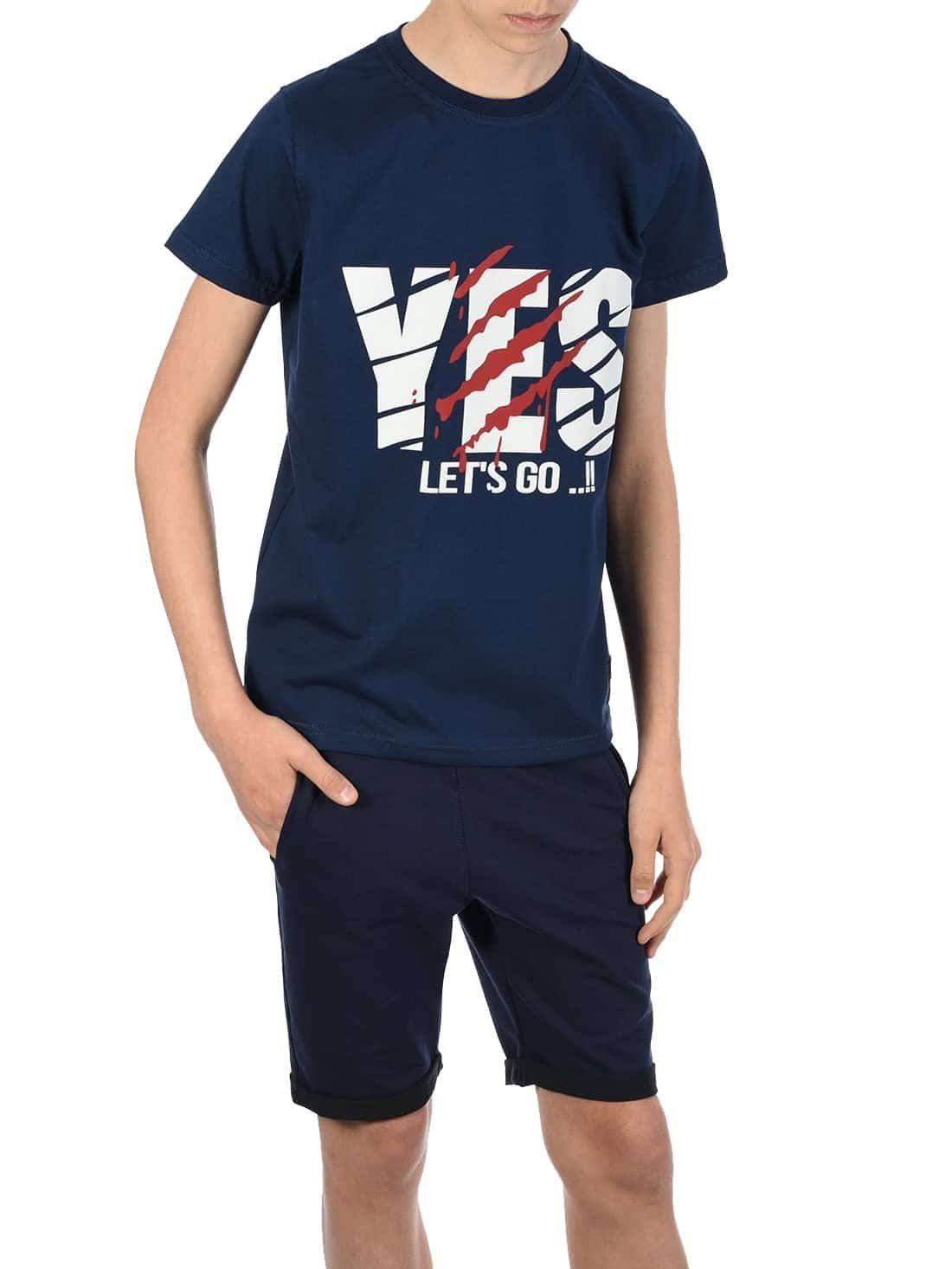 Shirt & Shorts Jungen Sommer Set T-Shirt YES und Stoff Shorts