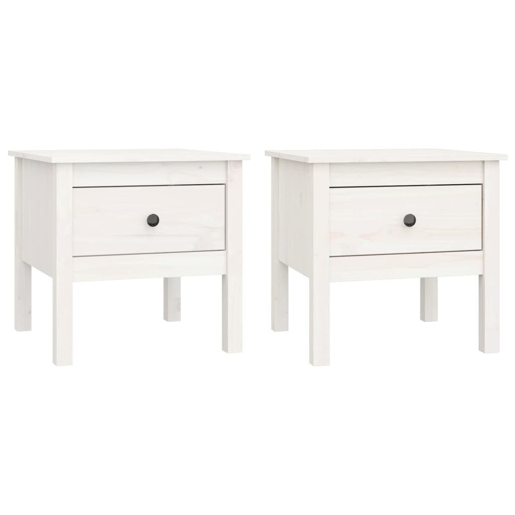furnicato Beistelltisch aus massivem Kiefernholz Weiß 50 x 50 x 49 cm (2-St), Nachttisch mit Schublade als Set aus 2 Stück für das Schlafzimmer