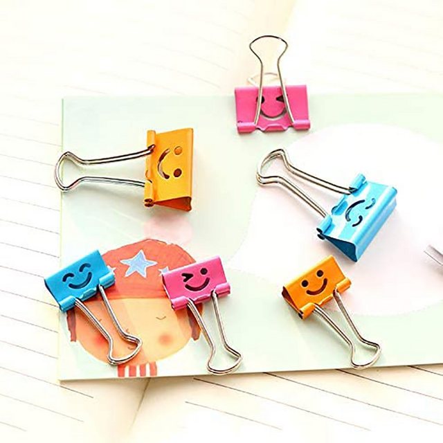 Mmgoqqt Wäscheklammern “Smiling Binder Büroklammern-40 Stück 19 mm Mini farbige Metall Foldback Fun Clip Klemmen mit niedlichem hohlem Lächelngesicht für Bilder Fotos, Lebensmitteltüten (0,75 Zoll, klein)”