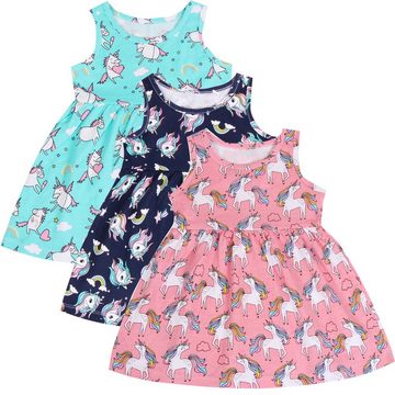 L&K-II Sommerkleid 5204 (2/3/4er-Pack) Sommerkleider Mädchen mit Einhorn Blumen Tieren Mustern