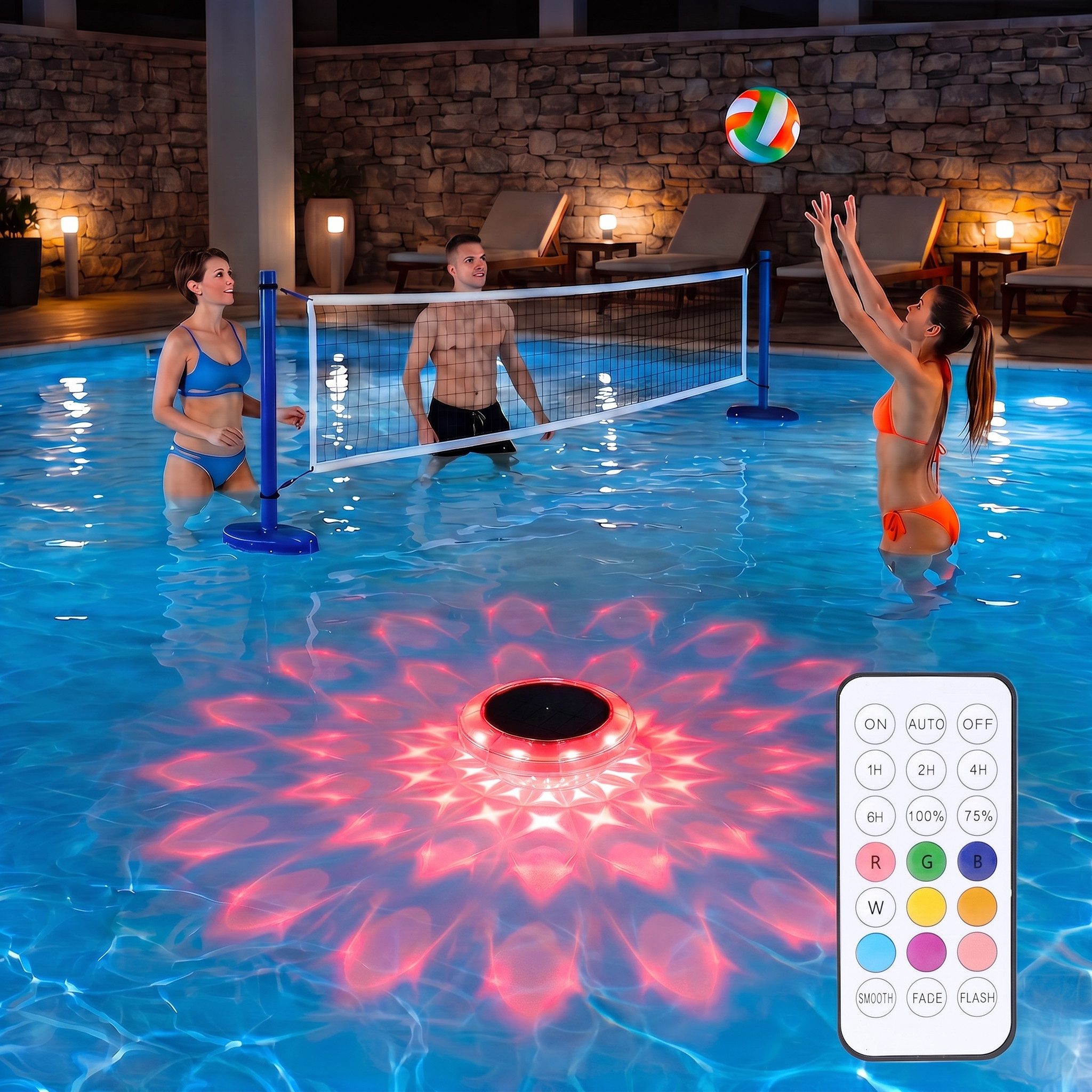 oyajia Pool-Lampe RGB Solar Poolbeleuchtung, Schwimmende Poolleuchte mit Fernbedienung, LED fest integriert, RGB, IP68 Wasserdichte Poolleuchten für Wanne, Schwimmbad, Teiche, Gärten