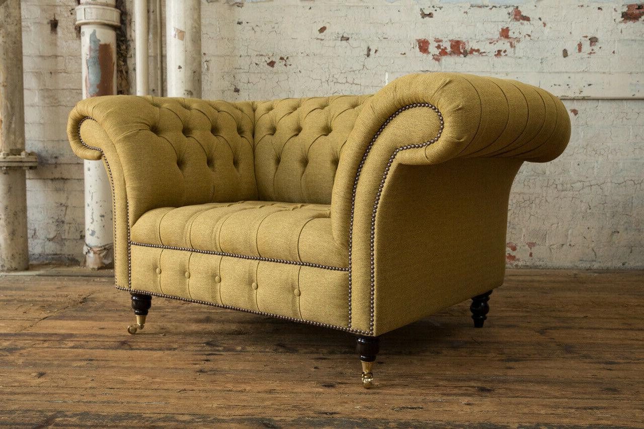 Xlmoebel Chesterfield-Sofa Gelber Einzelsofa Chesterfield Stoffbezug 1,5-Sitzer Sofa Sitzmöbel, Hergestellt in Europa