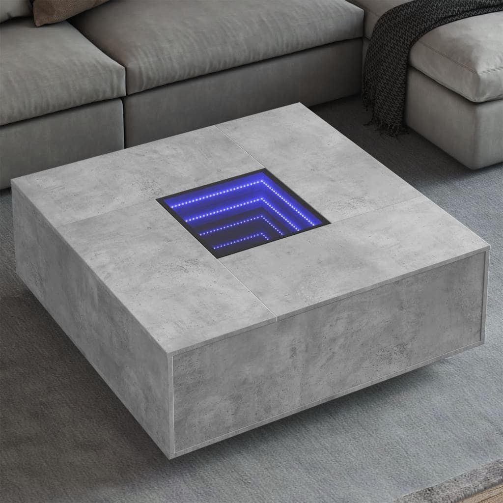 vidaXL Couchtisch Couchtisch mit Infinity-LED Betongrau 100x100x40 cm (1-St)