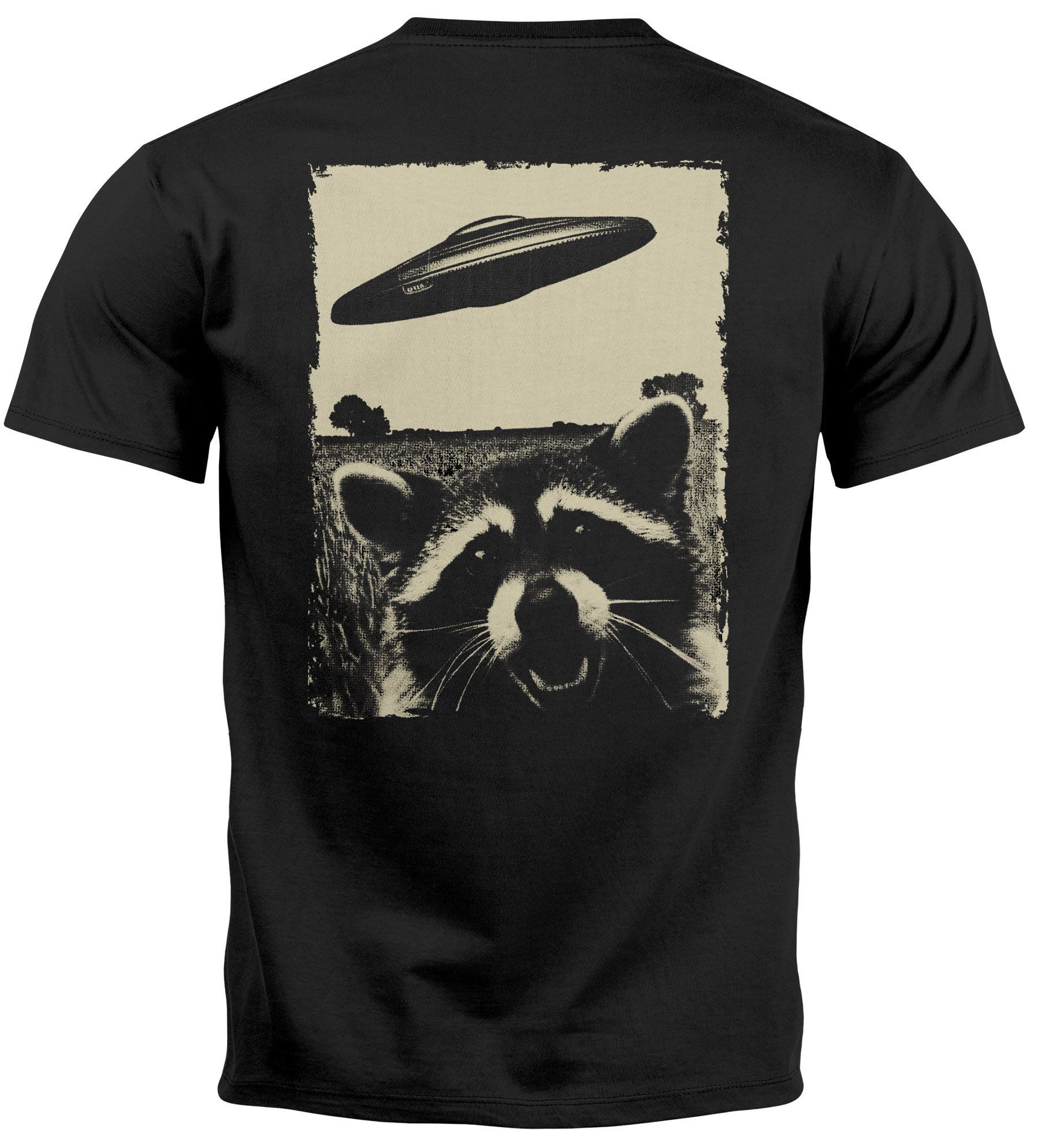 Neverless Print-Shirt Herren T-Shirt UFO Waschbär Aliens Fotodruck Printshi günstig online kaufen