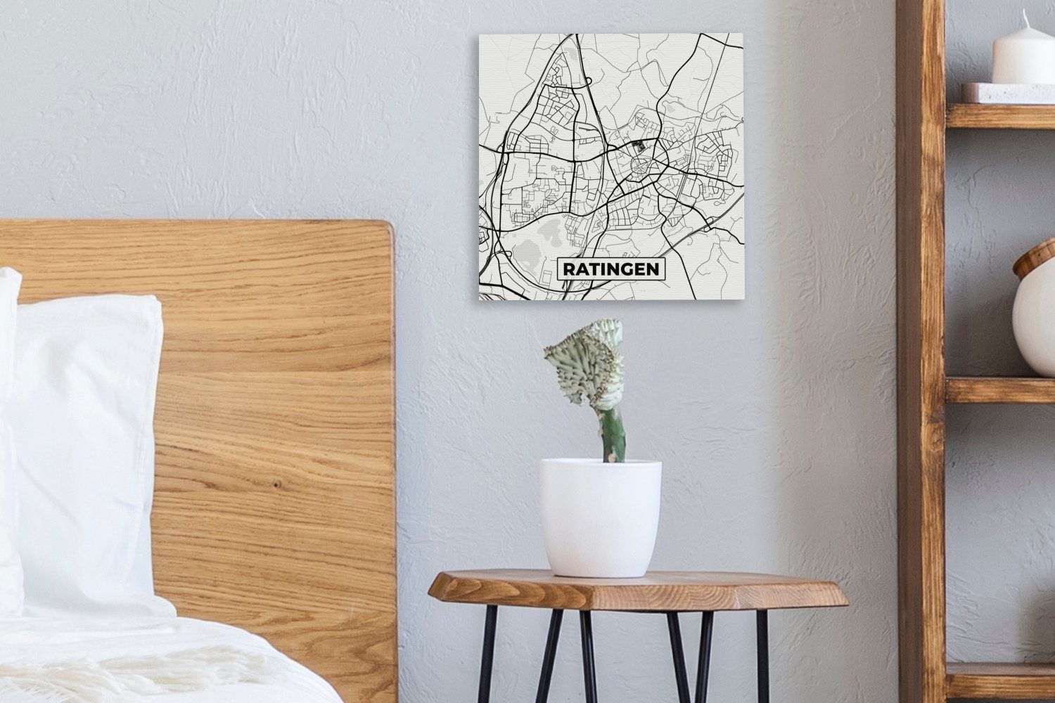 OneMillionCanvasses® Wohnzimmer - Bilder Karte - Leinwand für Karte Leinwandbild St), Ratingen Stadtplan, (1 - Schlafzimmer