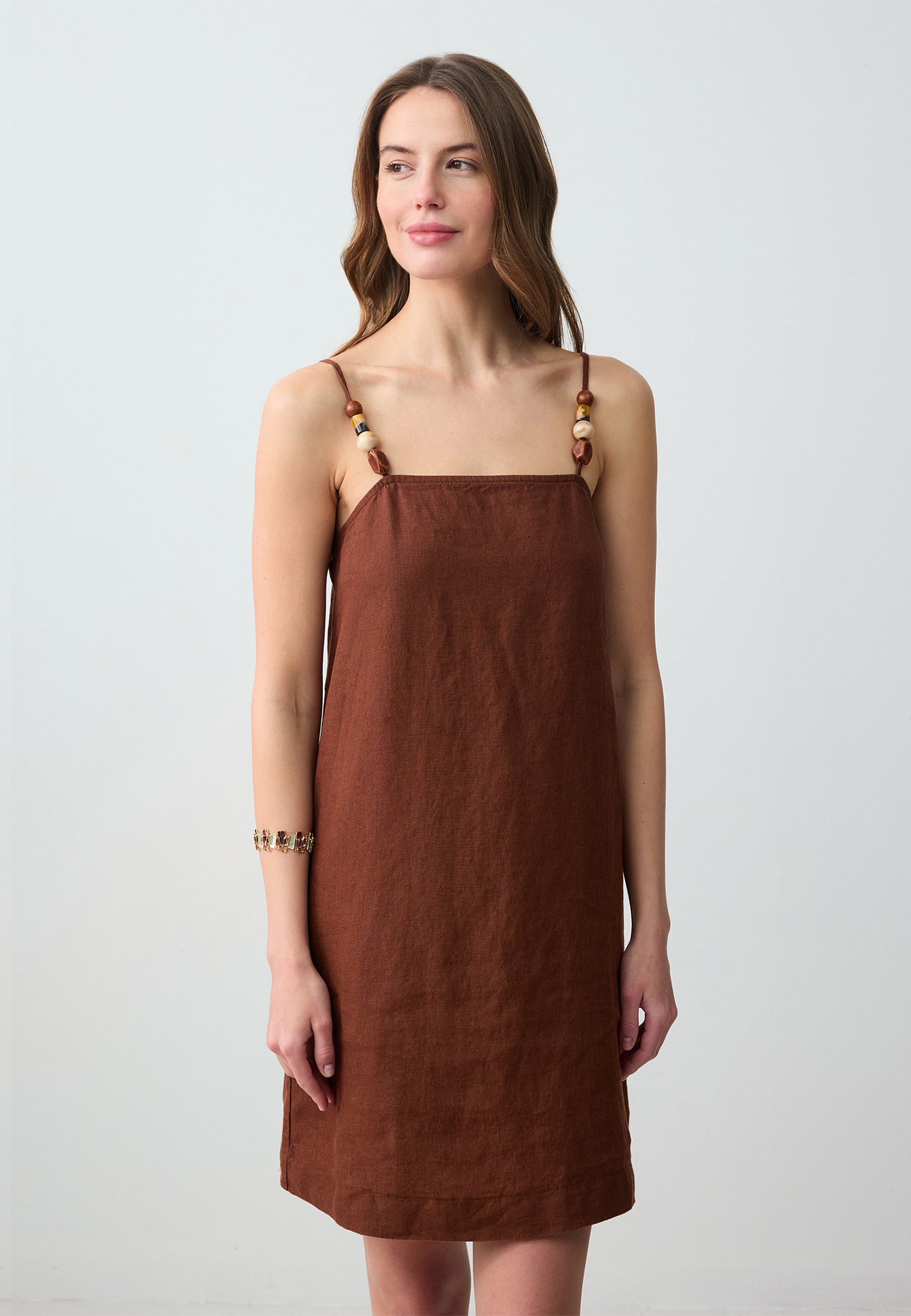 Minikleid Regular Fit Gewebtes Kleid İn Bitterbraun