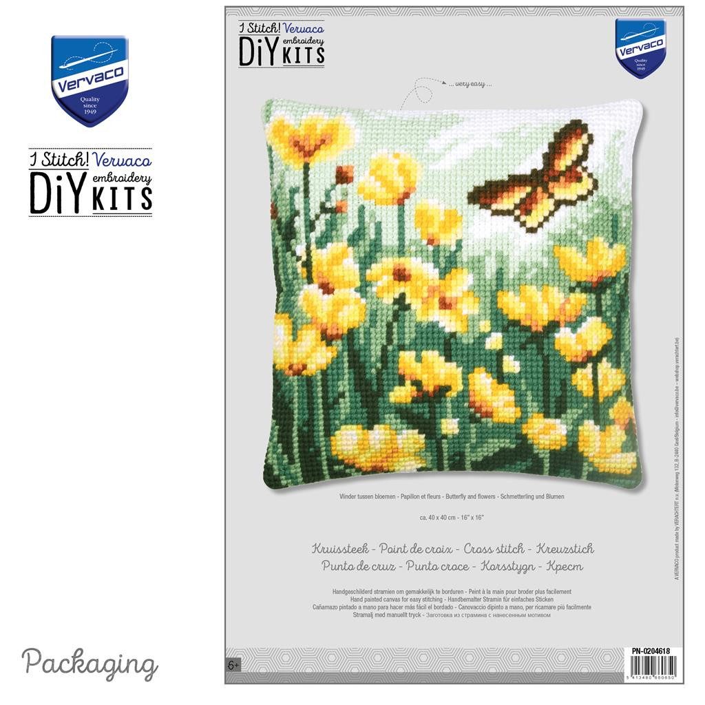 Vervaco Kreativset Kreuzstich-Kissen-Set Schmetterling - Stickbild vorgezeichnet, (Set, Vervaco embroidery Kit), Made in Europe