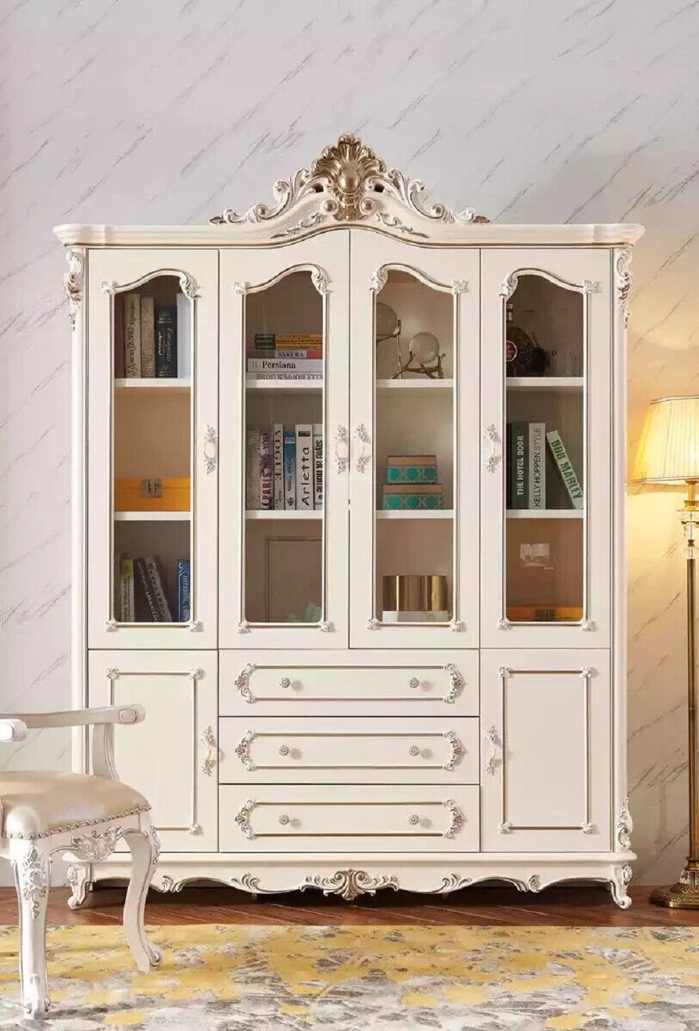 JVmoebel Bücherregal Weiß Bücherregal Für Wohnzimmer Klassische Möbel Luxusmöbel Neu, 1-tlg., Made in Europa