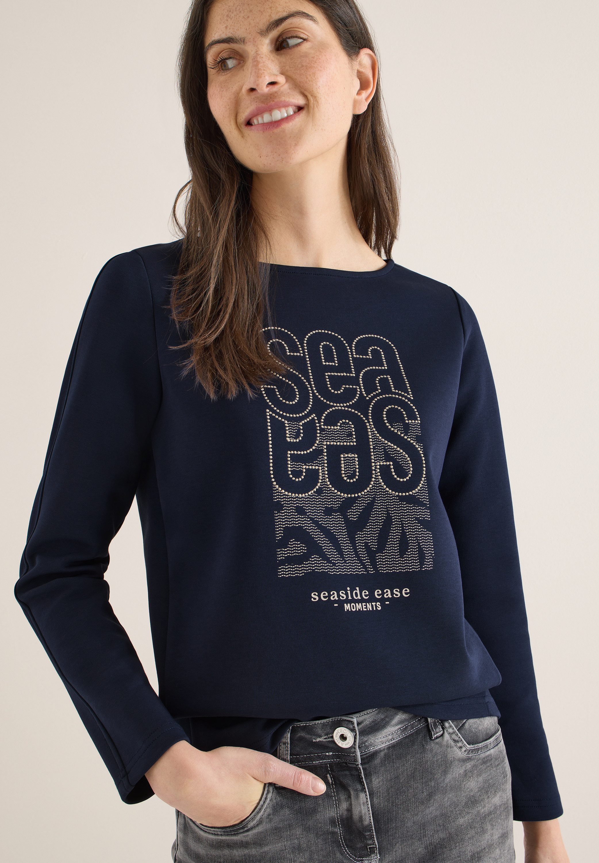 CECIL Langarmshirt modernes Front-Artwork mit Stickerei