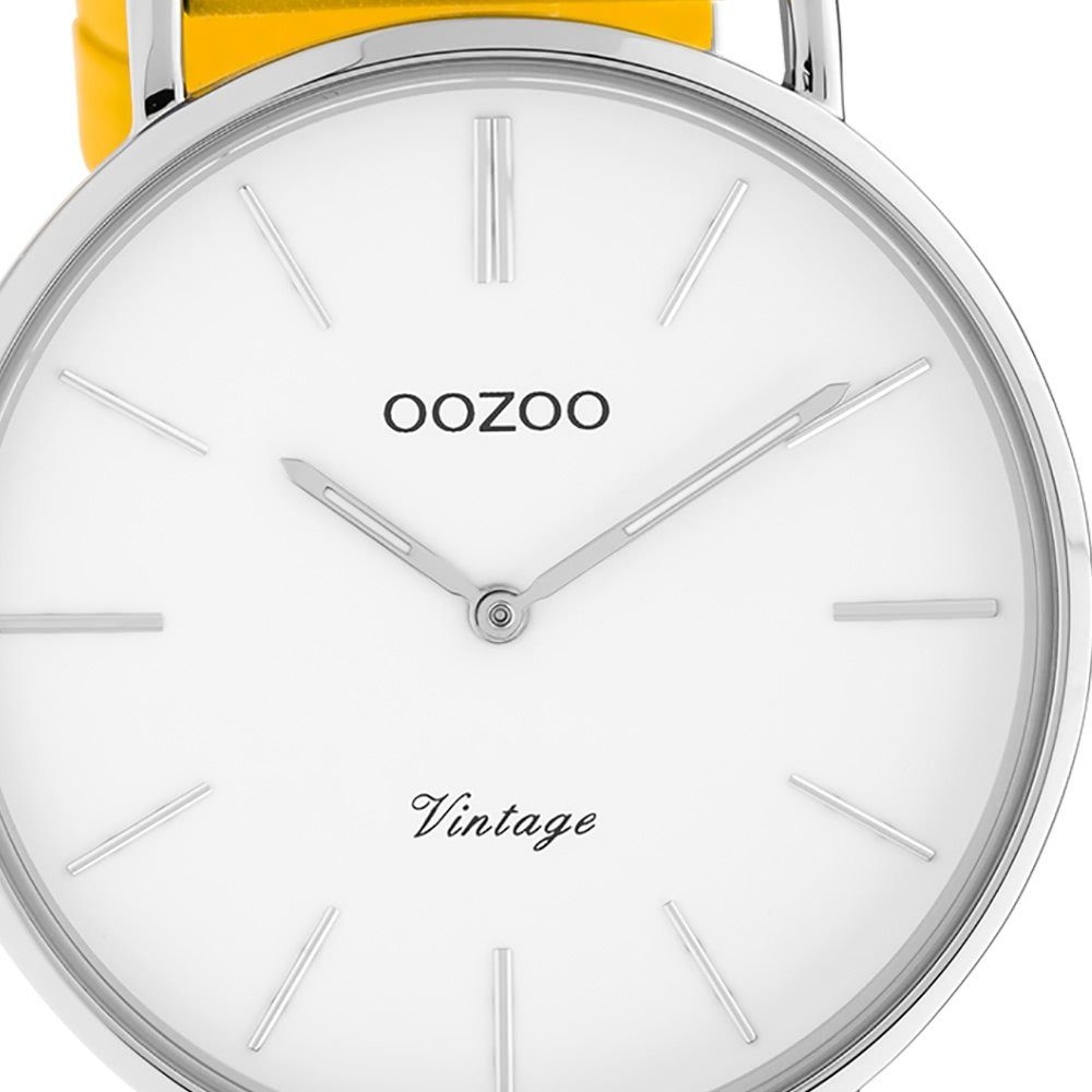 OOZOO Quarzuhr Oozoo Damen Armbanduhr gelb Analog, Damenuhr rund, mittel  (ca. 36mm) Lederarmband, Fashion-Style
