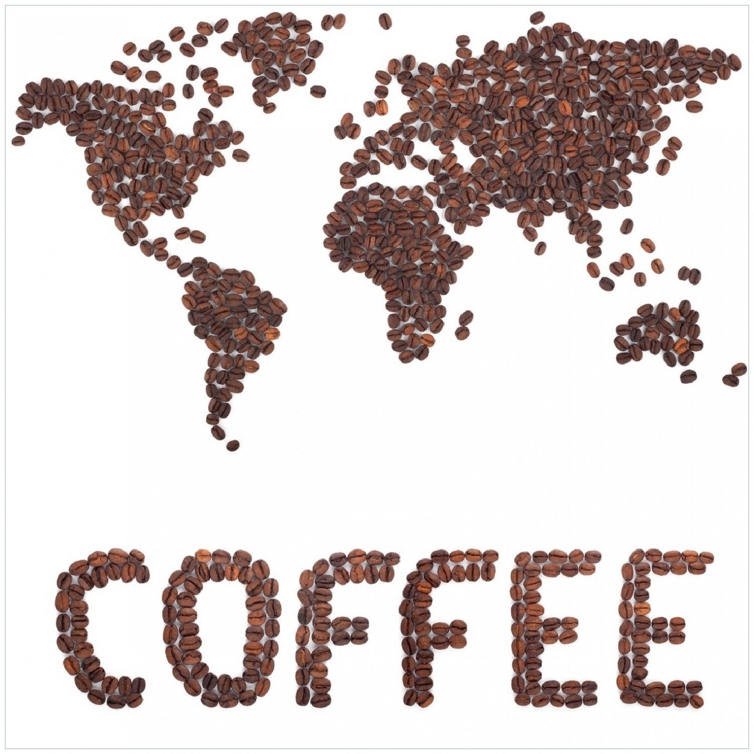 Wallario Memoboard Weltkarte mit Schriftzug aus Kaffeebohnen