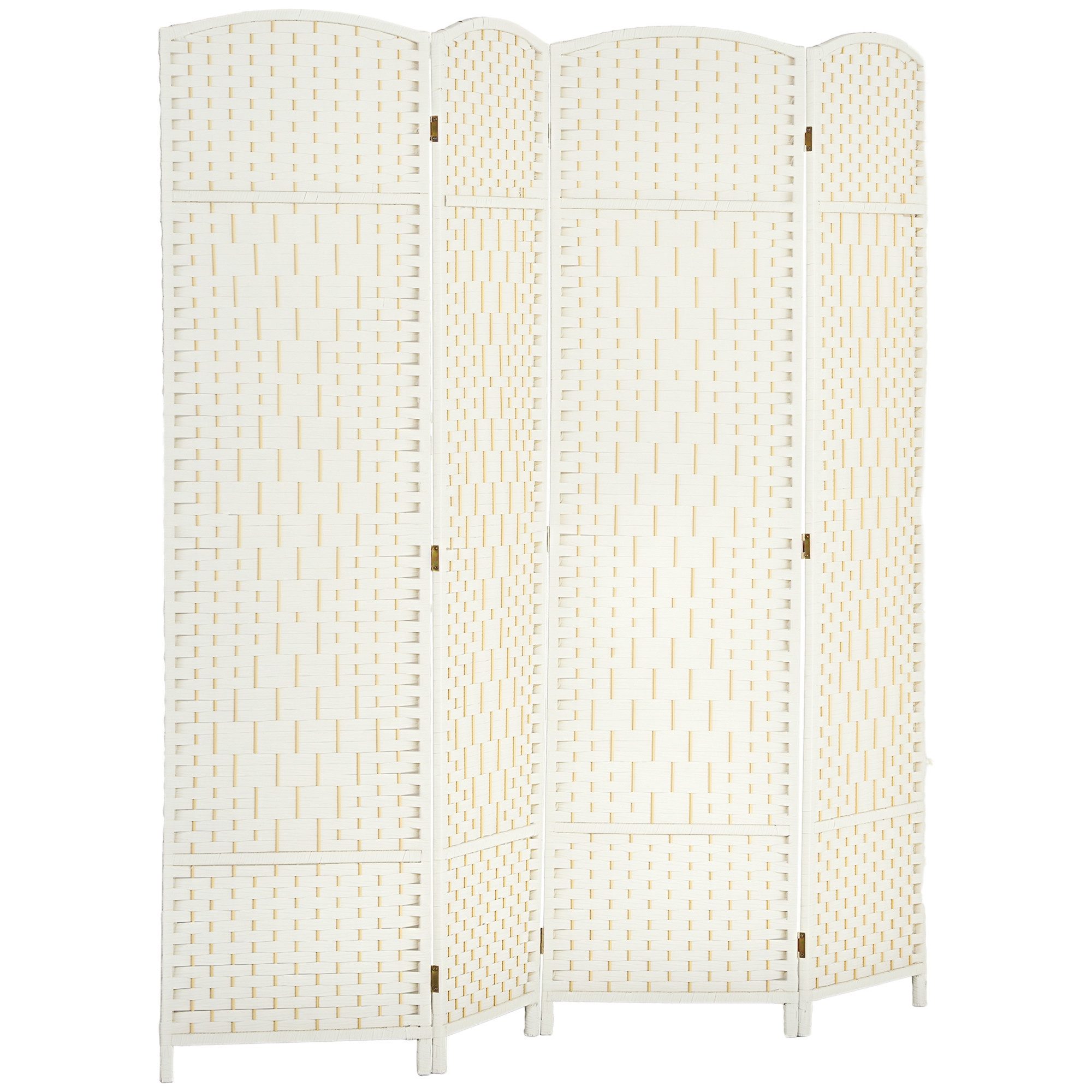 HOMCOM Paravent Raumtrenner Stellwand Sichtschutz Naturholz (Raumteiler, 1 St., Trennwand), 180 x 1,7 x 180 cm, Weiß