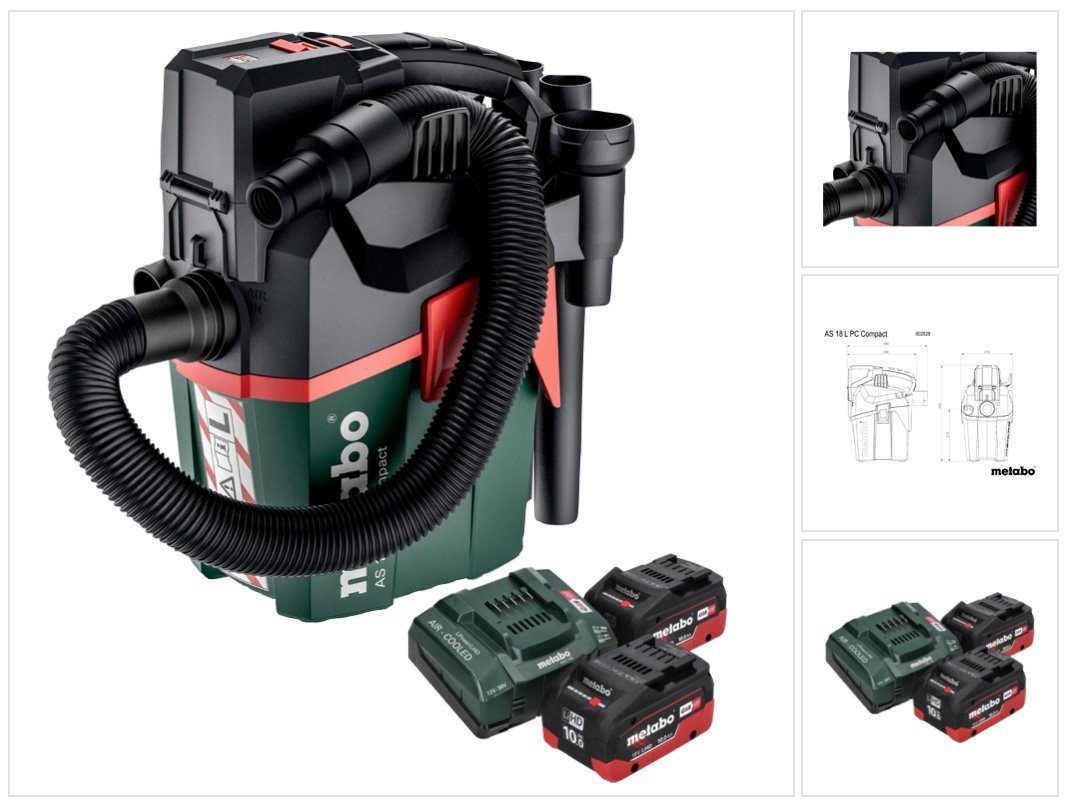 metabo Staubabsauger AS 18 L PC Compact Akku Sauger 18 V 6 l IPX4 Staubklasse L Nass und T