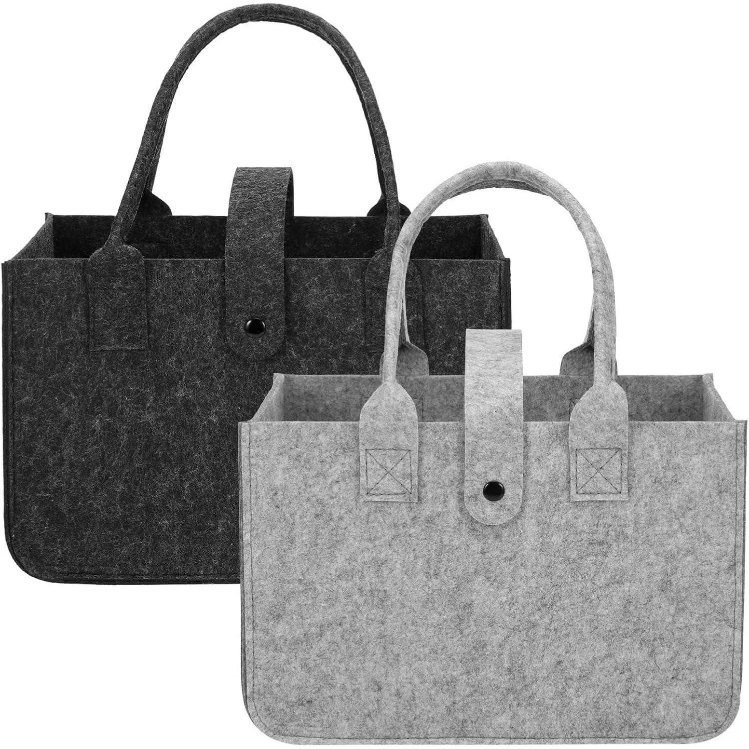 LuxusKollektion Kaminholzkorb Filztasche Groß 2Stk Grau/Schwarz 39x26x20cm (2 St)