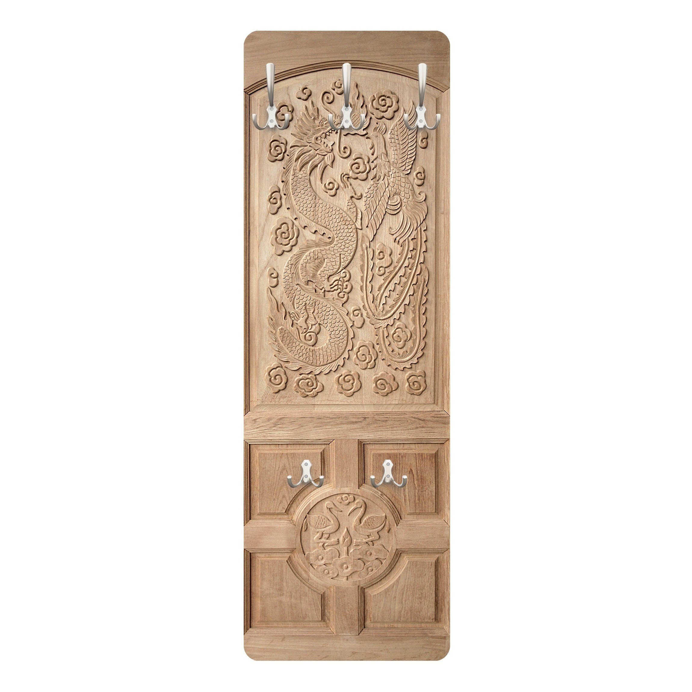 Bilderdepot24 Шкафыpaneel Design Holzoptik Bretteroptik Geschnitzte asiatische Holztür Thailand (ausgefallenes Flur Wandpaneel mit Крючки гардеробные Kleiderhaken hängend), moderne Wandgarderobe - Flurgarderobe im schmalen Hakenpaneel Design