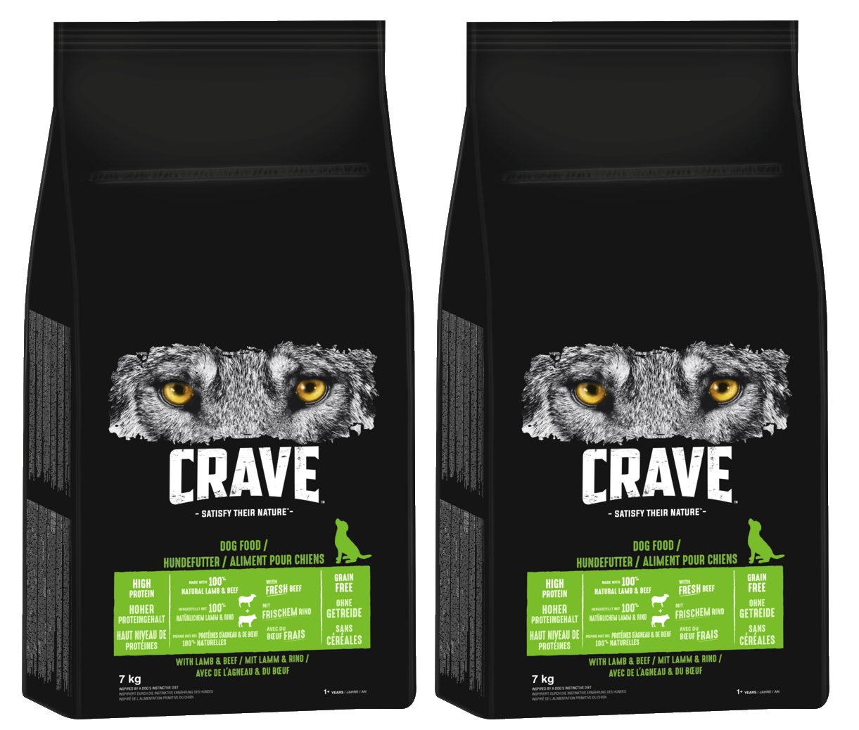 CRAVE CRAVE™ Hund Beutel mit Lamm und Rind 2 x 7kg, Trockenfutter für: Hunde