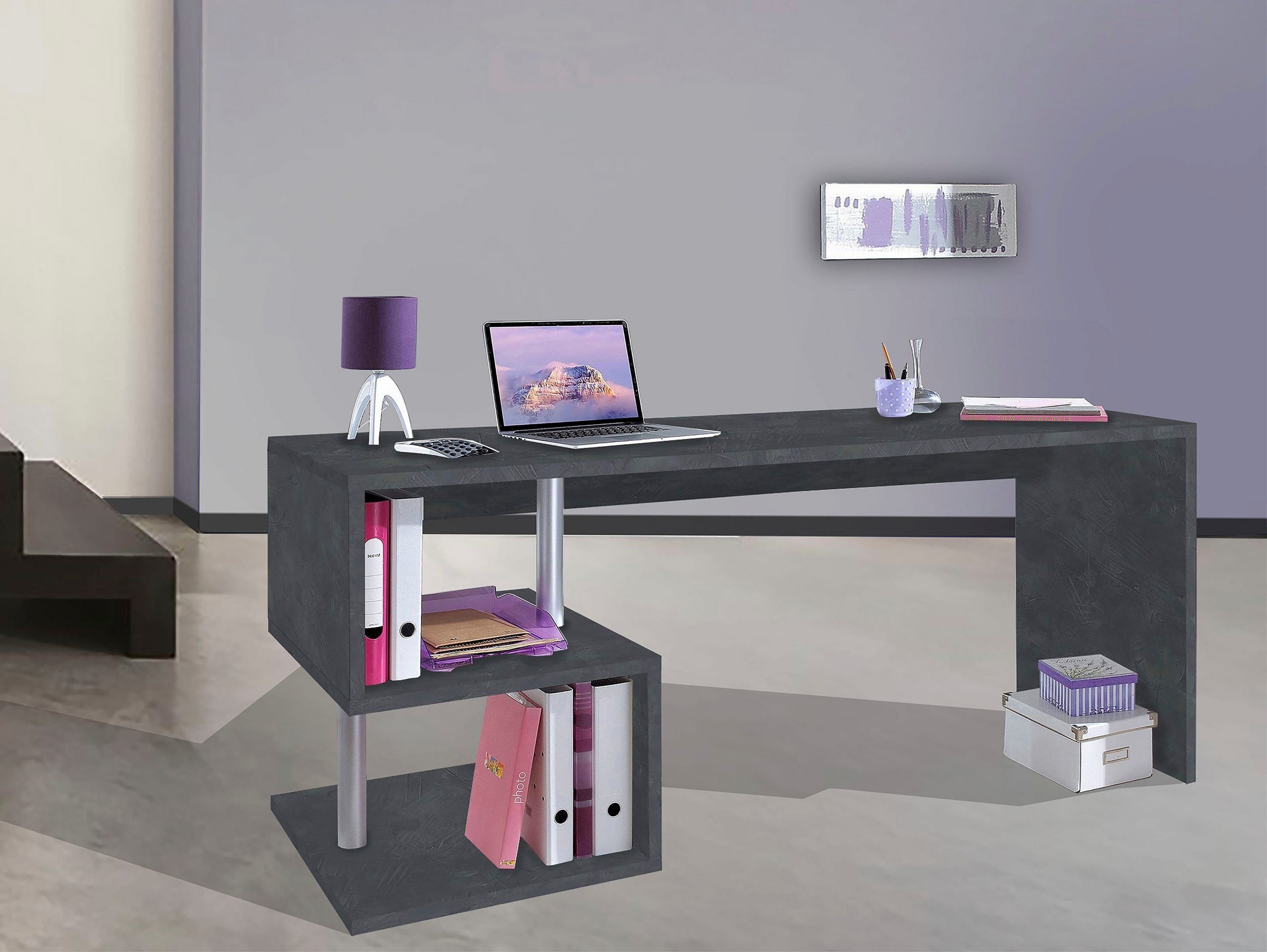 möbelando Schreibtisch Esse Angolo (BxHxT: 180x77,5x60 cm), in Schiefer mit einem Einlegeboden