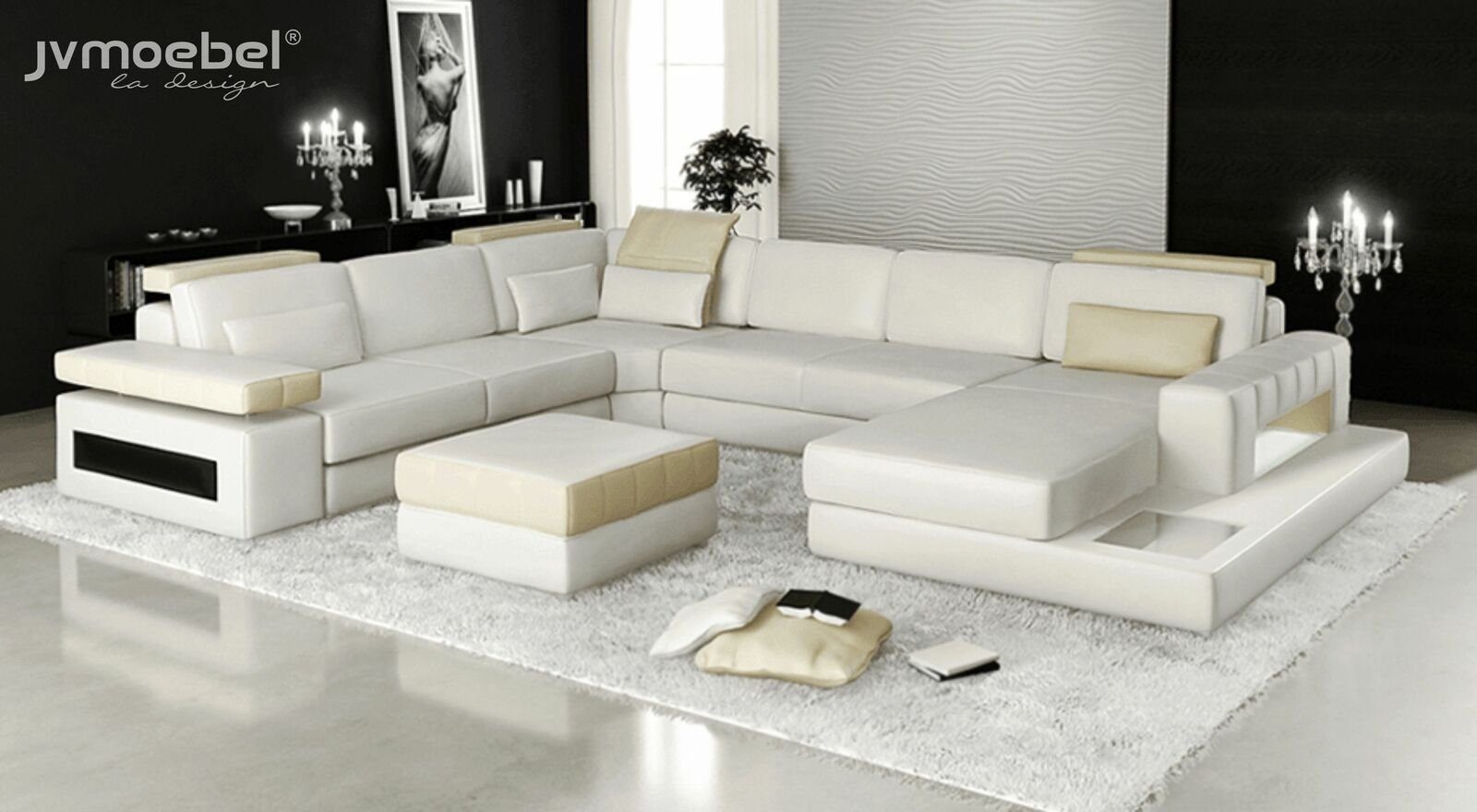 JVmoebel Ecksofa Big U Form Ecksofa Sofa Couch Polster Leder Textil Stoff, Made in Europe
