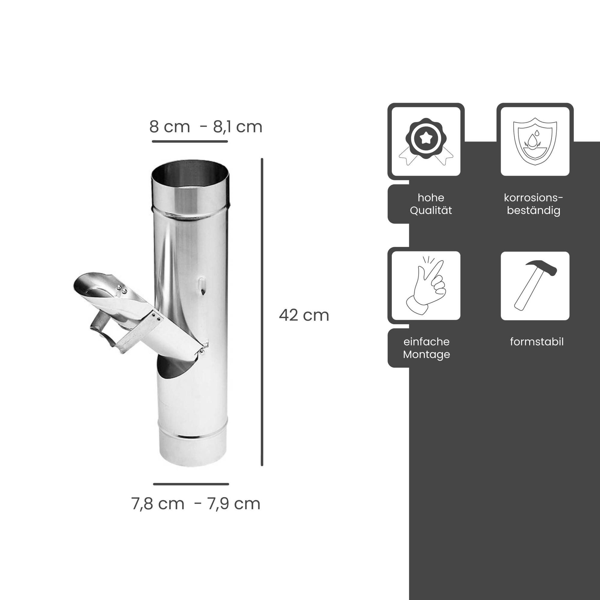 Zambelli Regenfallrohr, (Regenrohrklappe verzinkt, ohne Sieb Ø 80mm Silber), Regenwasserklappe, Dachrinnenablauf für Regentonne