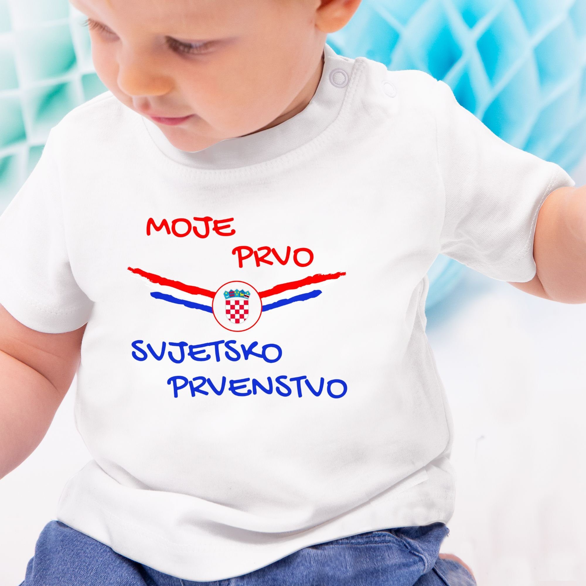 Baby erste 2024 EM Fussball Shirtracer T-Shirt kroatisch Weiß Meine WM Kroatien 1