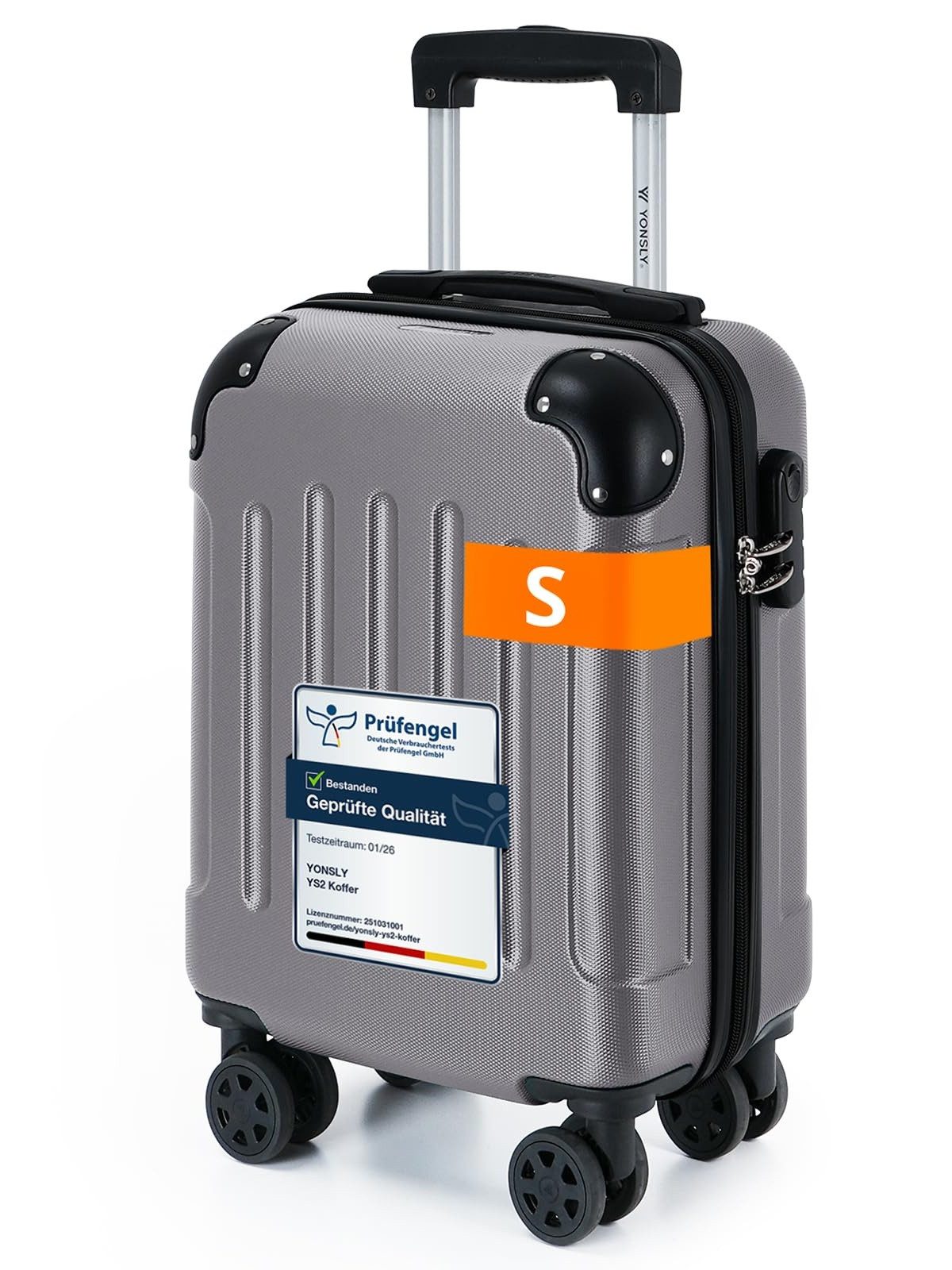 YONSLY Hartschalen-Trolley Hartschalen-Reisekoffer Trolley Rollkoffer in S/M/L/XL Größen, 4 Rollen, mit 360°-Lenkrollen, Zahlenschloss und mehrstufigem Teleskopgriff