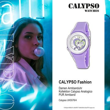 CALYPSO WATCHES Quarzuhr Calypso Damen Uhr K5576/4 Kunststoffband, Damen Armbanduhr rund, PURarmband flieder, lila, Fashion