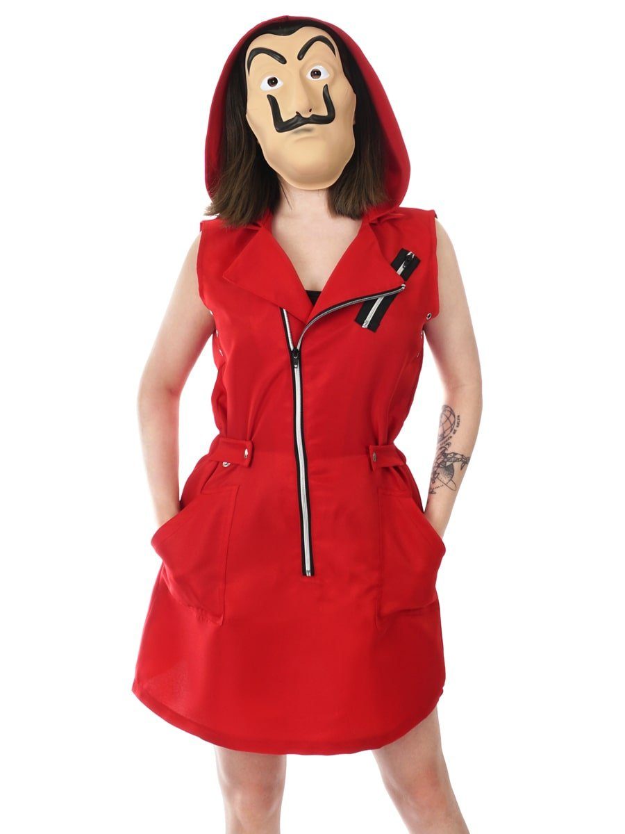 GalaxyCat Kostüm Rotes Kleid für Haus des Geldes Fans, Frauen, Kleid mit  Dali Maske