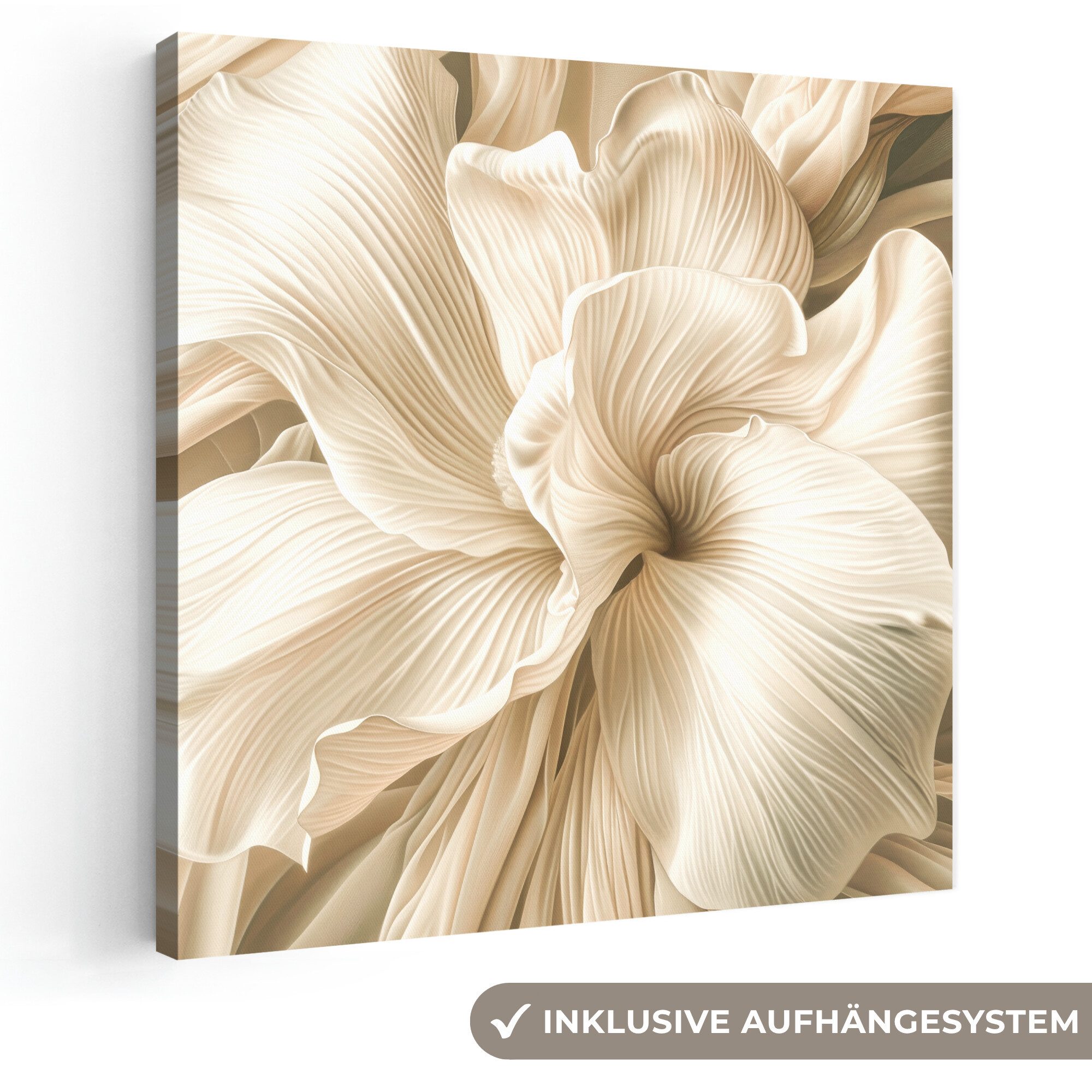 OneMillionCanvasses® Leinwandbild Abstrakt - Beige - Blumen - Natur, Fotodruck (1 St), Wandbild, Deko Schlafzimmer Wohnzimmer Flur 20x20 cm