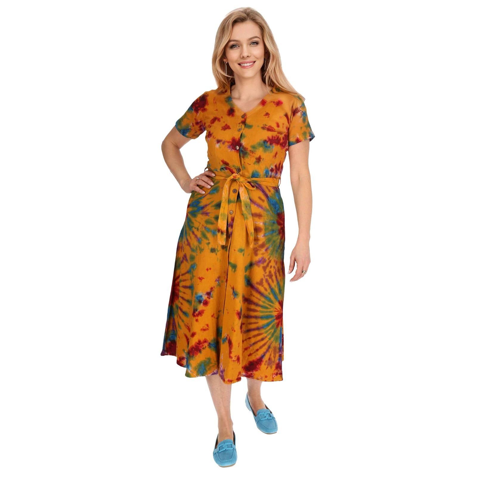KUNST UND MAGIE Sommerkleid Kleid Batik Sommerkleid Baumwoll Kleid Boho Ibiza Hippie Tie Dye