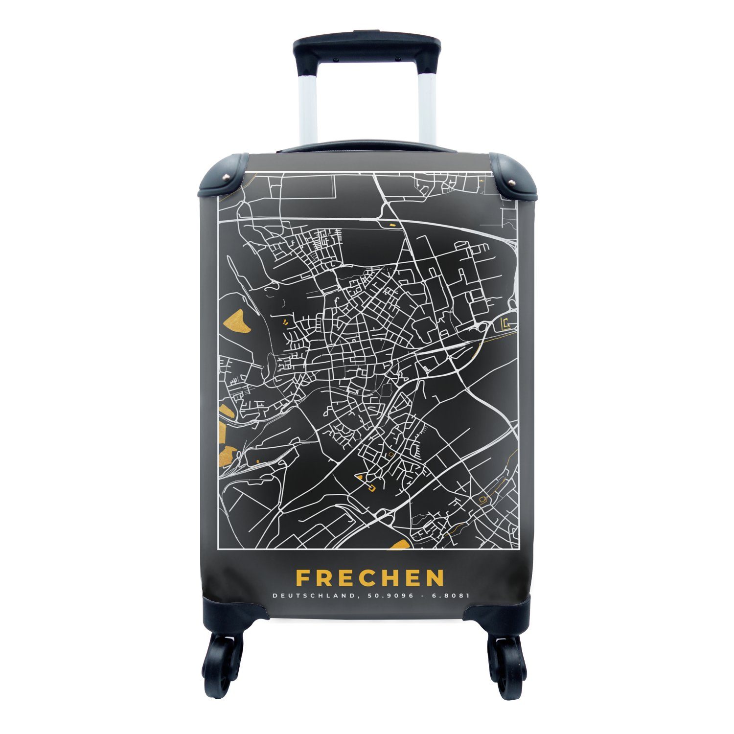 MuchoWow Handgepäckkoffer Frechen - Stadtplan - Gold - Karte - Deutschland, 4 Rollen, Reisetasche mit rollen, Handgepäck für Ferien, Trolley, Reisekoffer | Handgepäck-Koffer