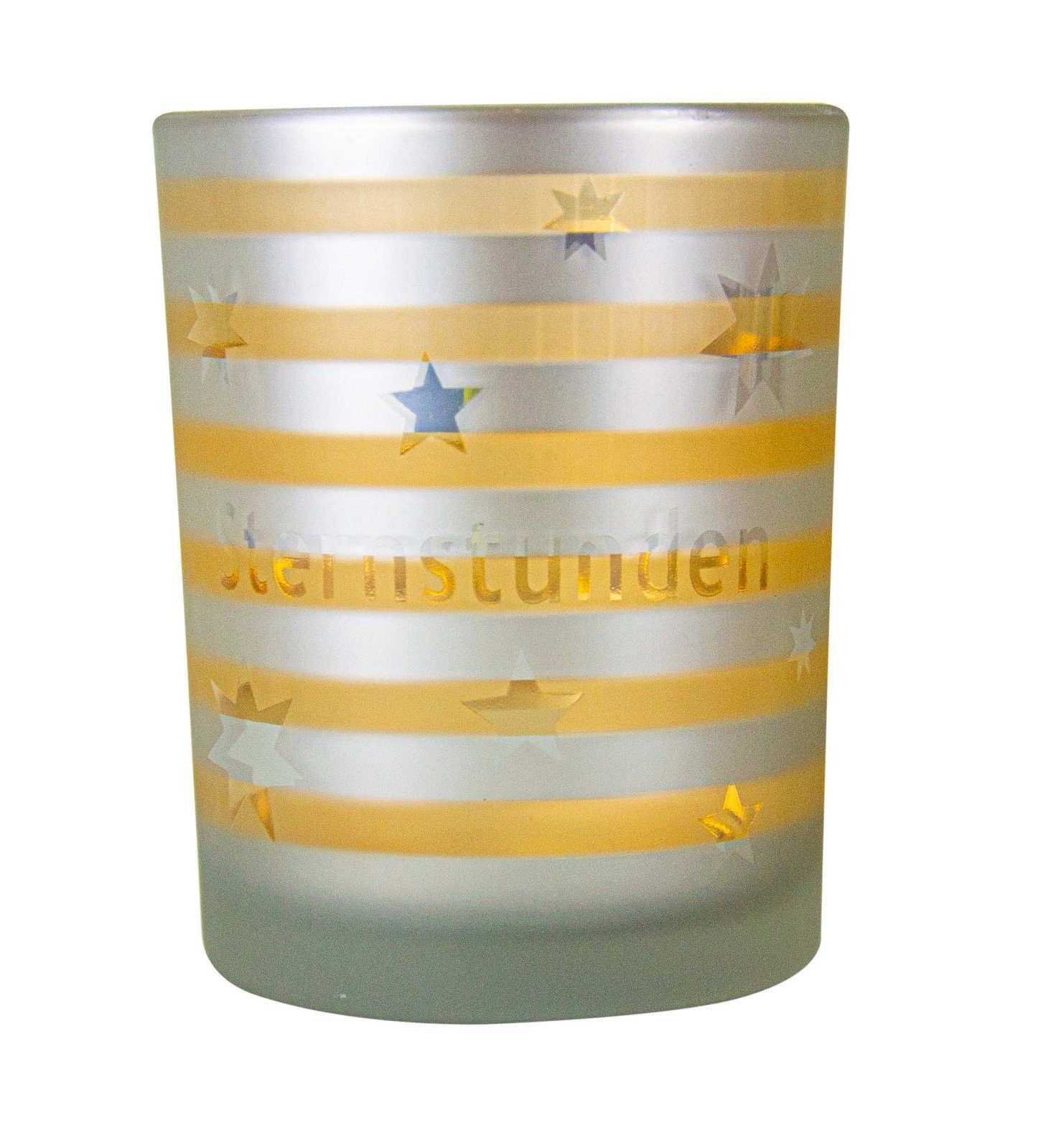 Parts4Living Windlicht Glas Teelichthalter mit Sternen Teelichtglas Kerzenhalter mit winterlichem Charme weiß gold 12x18 cm, im romantischen Stil