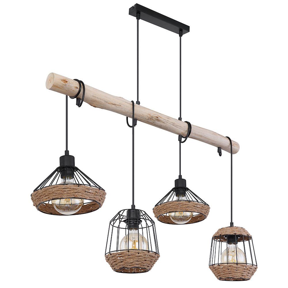 GLOBO LIGHTING LED Pendelleuchte, Leuchtmittel inklusive, Warmweiß, Hängeleuchte Holzbalken Hängelampe LED Hanfseil Retro Holzbalken