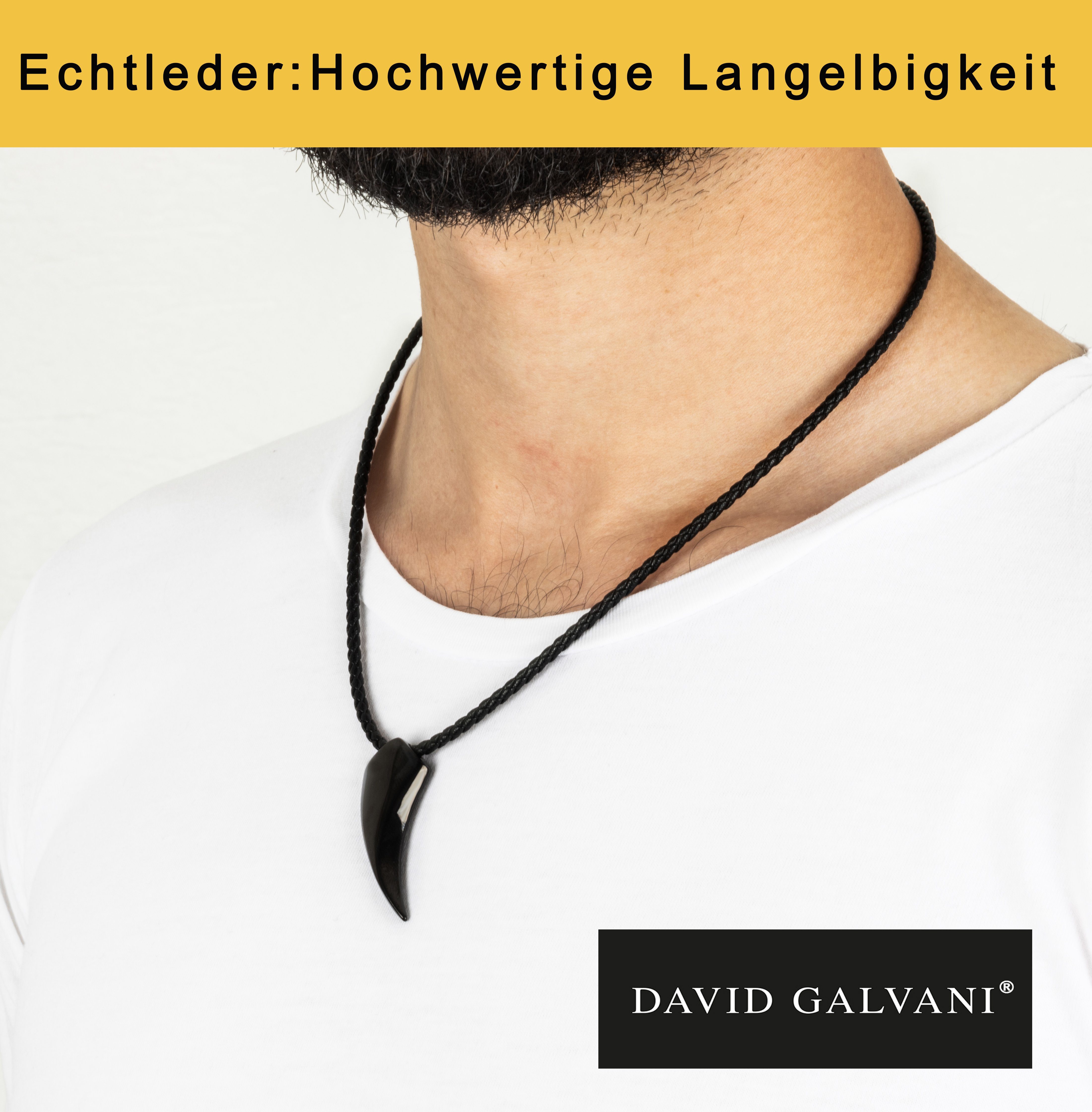 Schwarz Lange Echtleder Lederband Lederhalskette Wolf Anhänger (1-tlg), Kette mit Galvani Handmade David