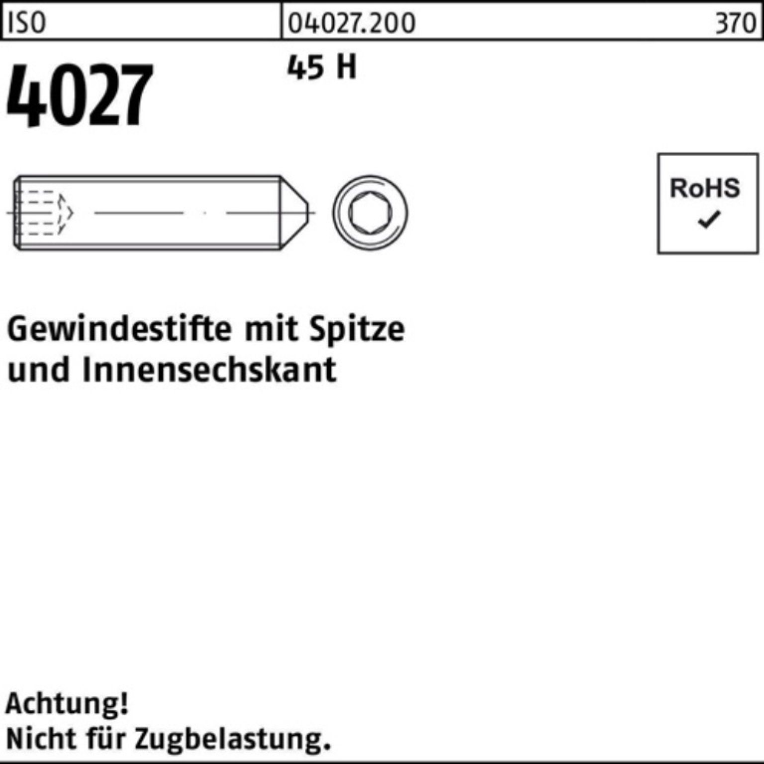 Reyher Gewindebolzen 1000er Pack Gewindestift H 4027 ISO Spitze/Innen-6kt 45 8 St 1000 M4x