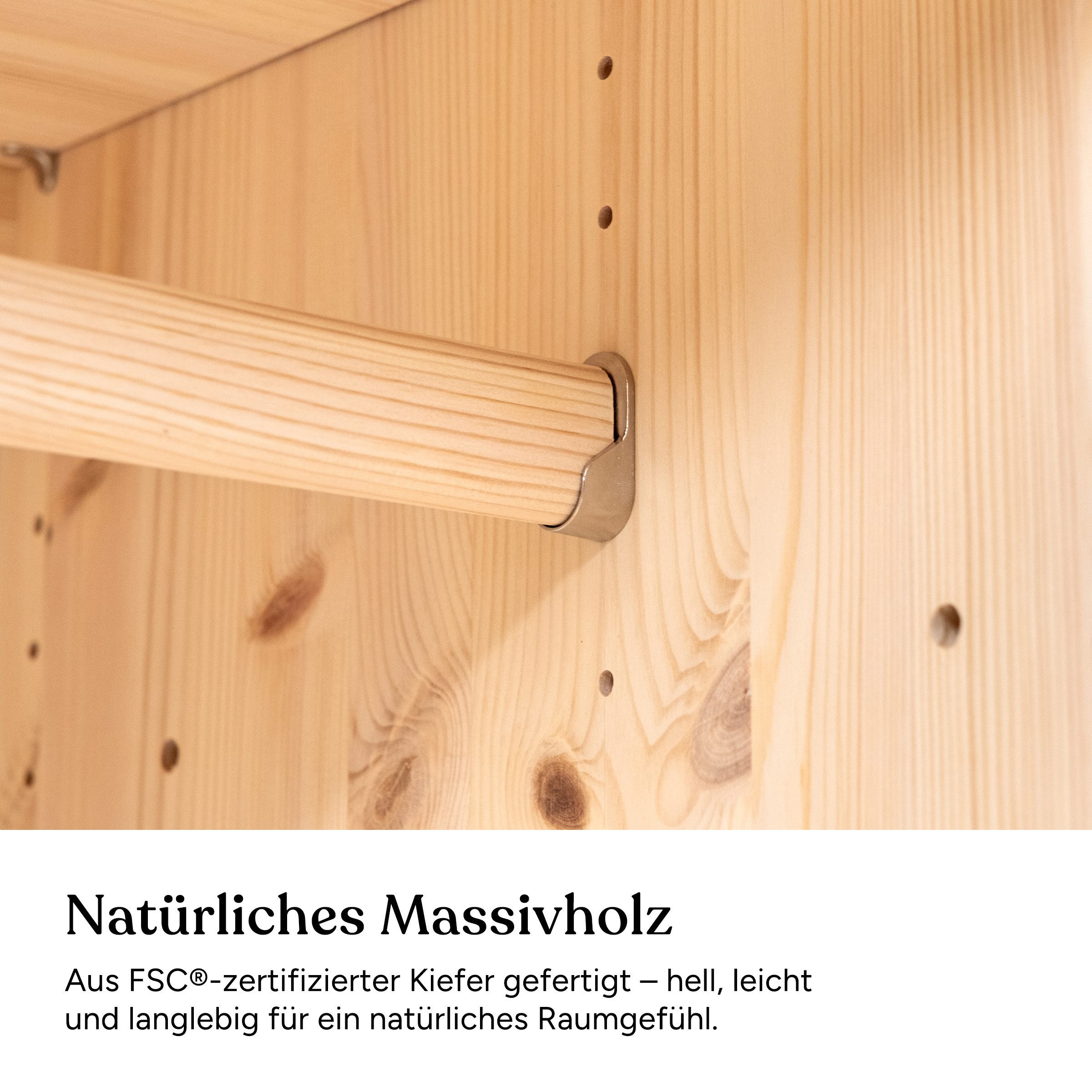 Ehrenkind Kleiderstange für Kleiderschrank Linia (50 cm, naturbelassenes Kiefernholz), Erweitert den Schrank um zusätzlichen Hängeplatz