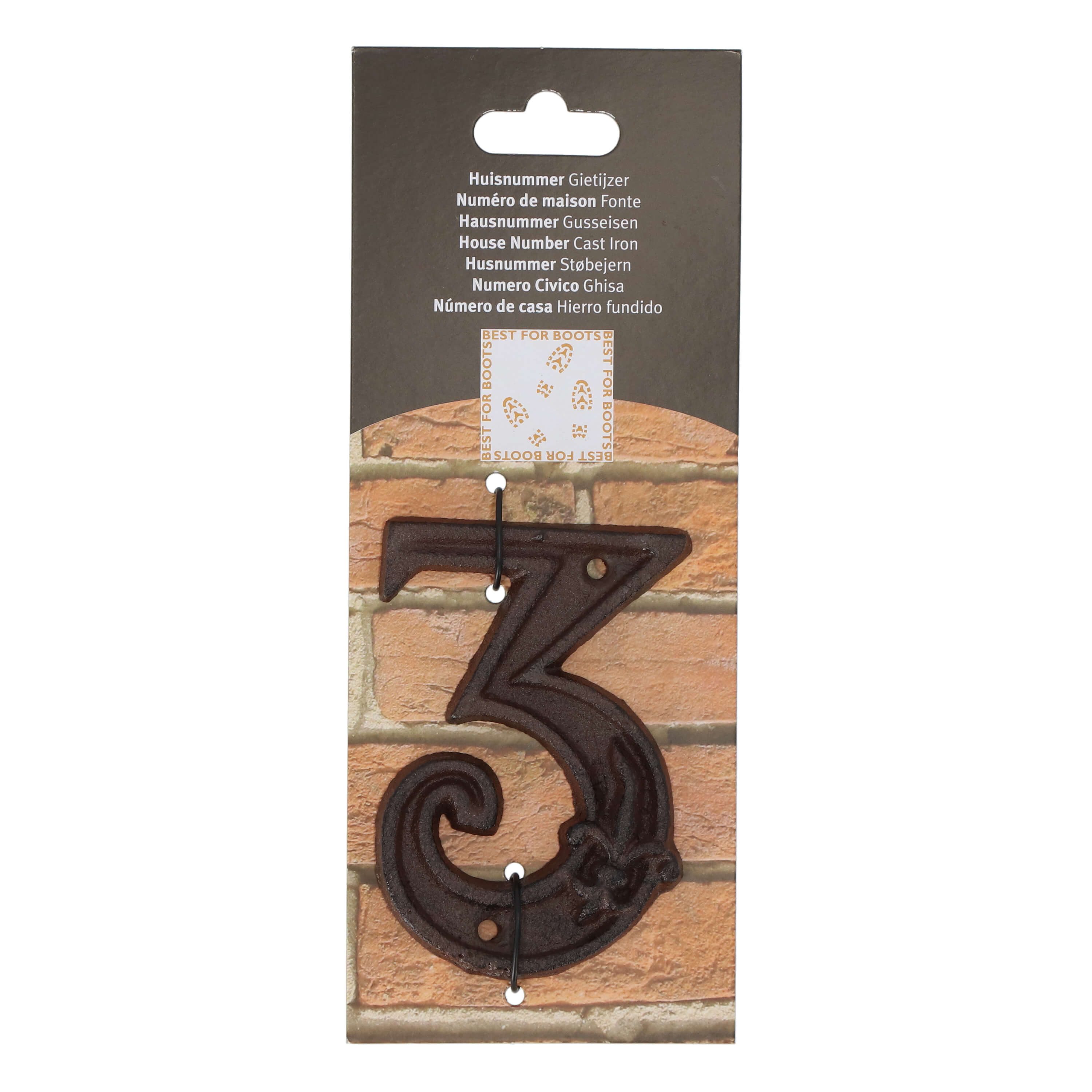 esschert design Briefkasten Gusseiserne Hausnummer "3" Robust, Rustikal und Zeitlos. In Braun.