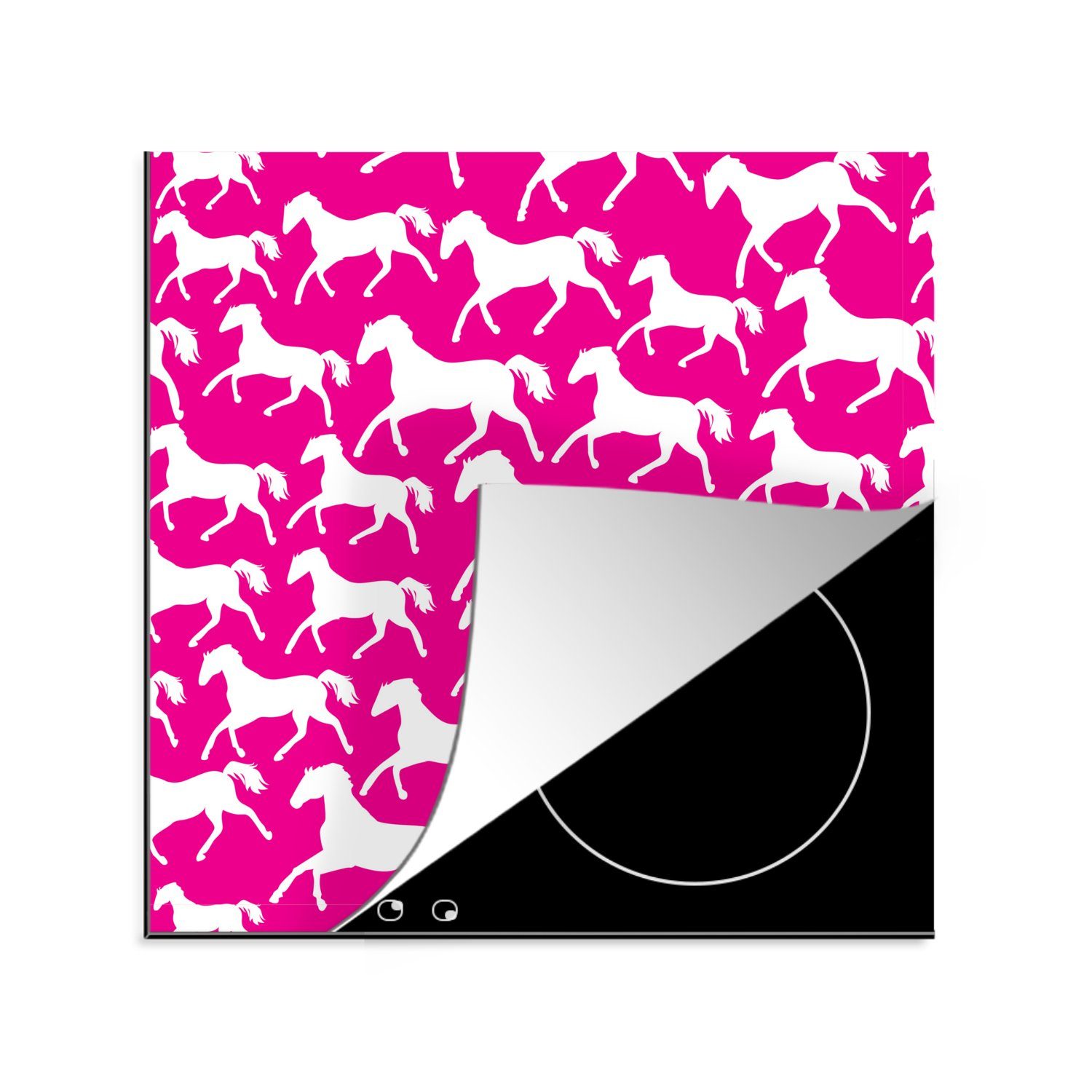 MuchoWow Herdblende-/Abdeckplatte Pferde - Rosa - Weiß - Mädchen - Kinder - Mädchen, Vinyl, (1 tlg), 78x78 cm, Ceranfeldabdeckung, Arbeitsplatte für küche