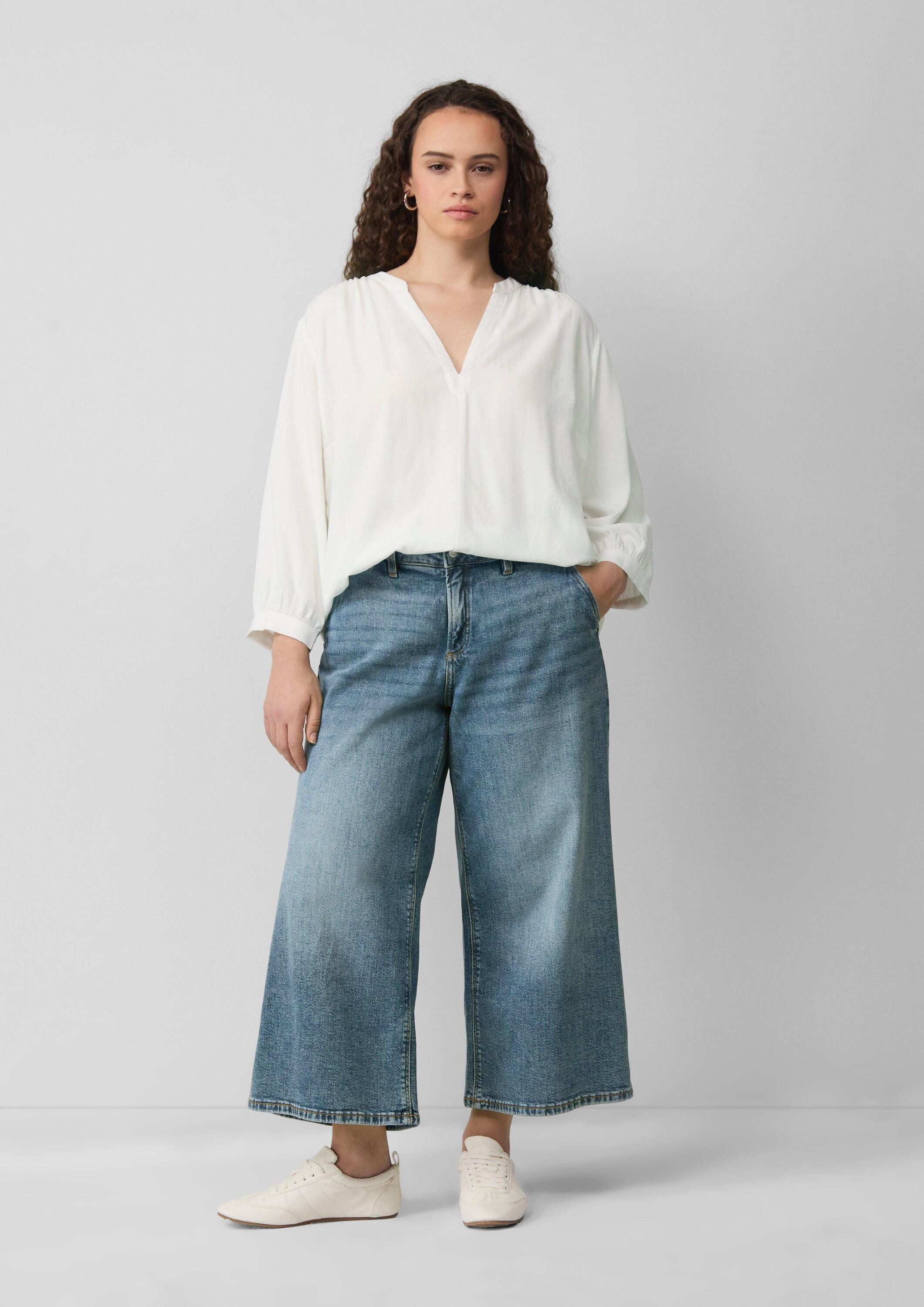 QS Kurzarmbluse Bluse Bluse aus Viskose mit Smok-Detail