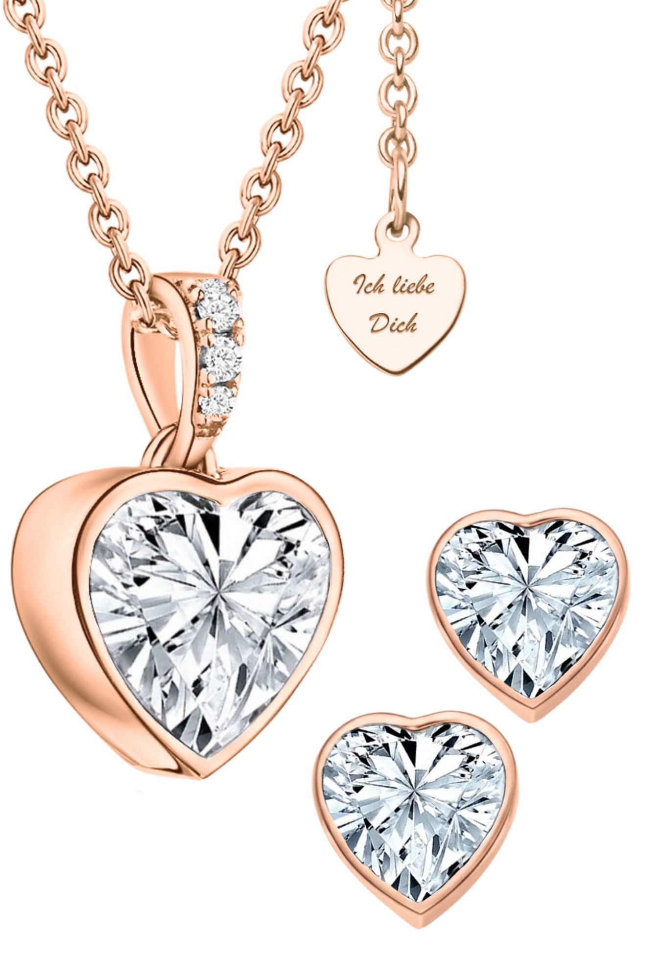 LOVENEST Schmuckset Schmuck Set Silber925 / Gold vergoldet Kette Ohrringe Ich Liebe Dich (Set, 3-tlg., Weihnachten, Geburtstag, Hochzeitstag), Kette und Ohrringe Set, hochwertiges Geschenk Frau Ehefrau Freundin